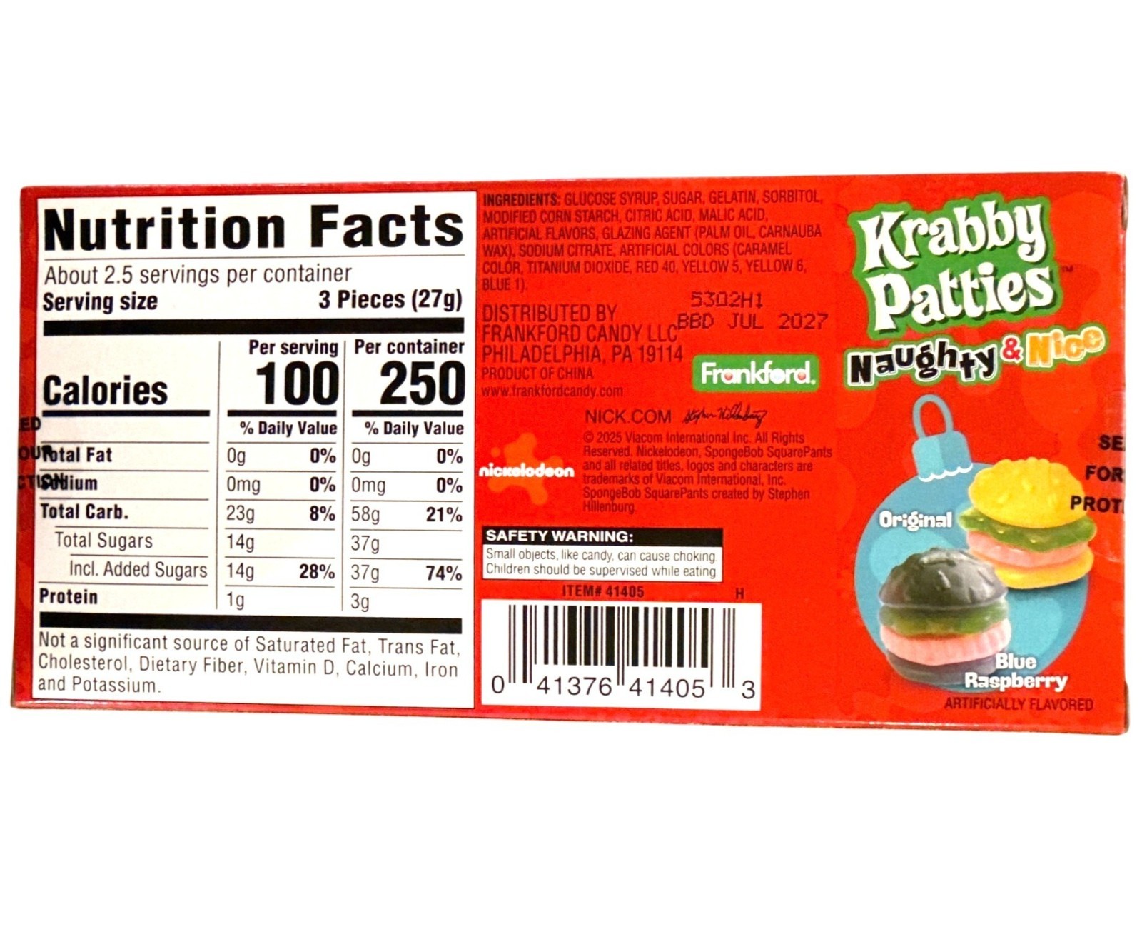 Spongebob Krabby Patties NAUGHTY & NICE Gummy Candy Theater Box 2.54 Oz Coal