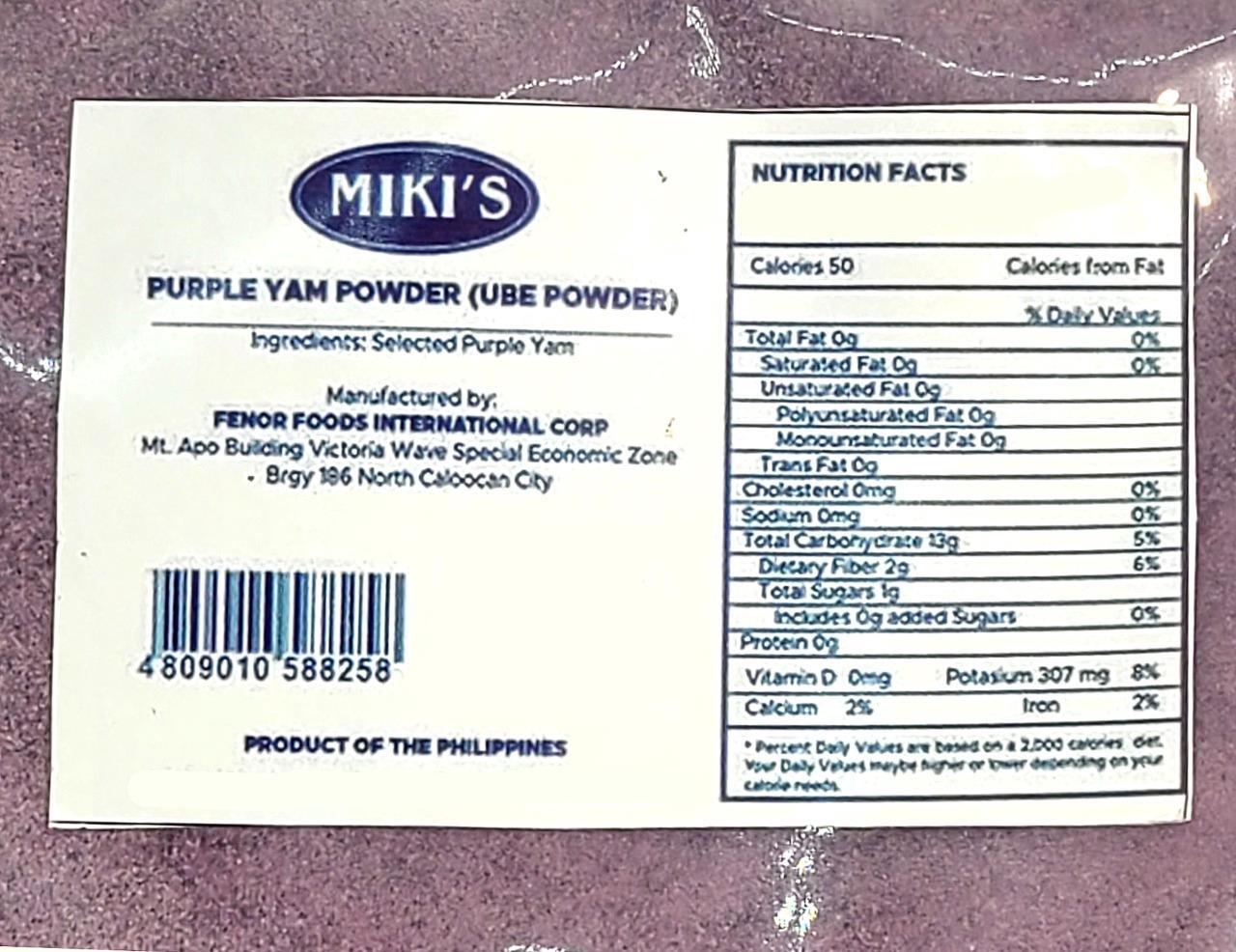 Miki’ 100% Ube Purple Yam Natural Hydrated Powder Kosher 1.1 lbs. / 500 g.