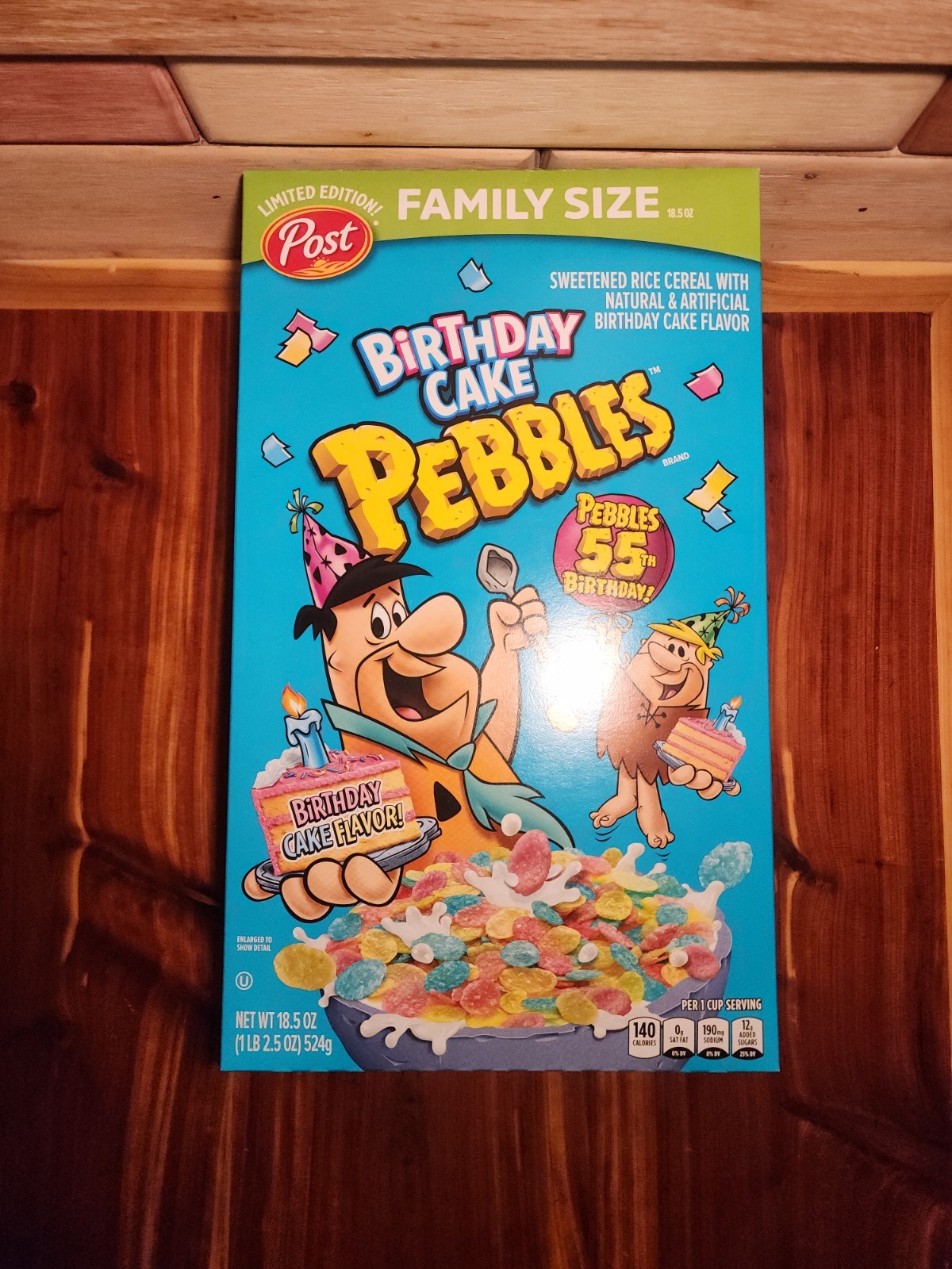 Post 55th Birthday Cake Pebbles Breakfast Cereal Family Size, 18.5 oz