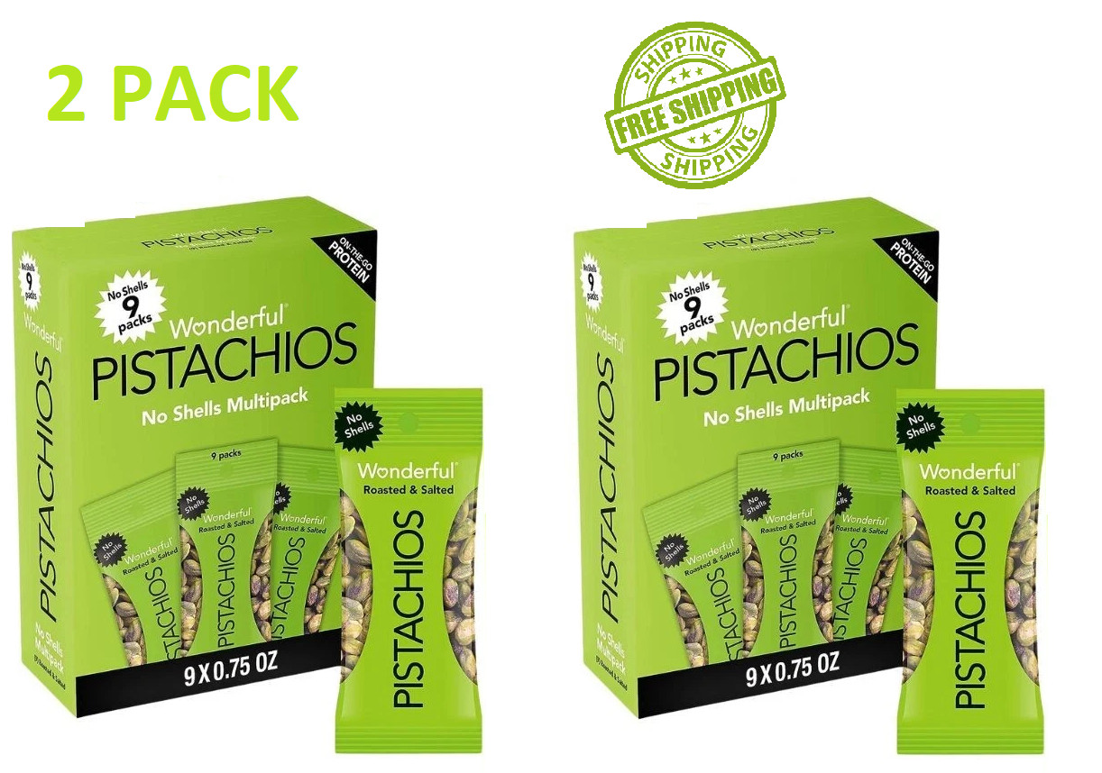 Wonderful Pistachios No Shells Roasted & Salted Nuts 0.75 Ounce 9 Bags, 2 Pack