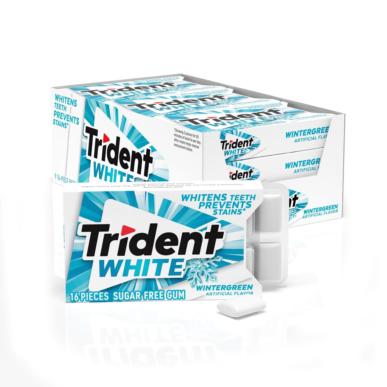 Trident White Wintergreen Sugar Free Gum, 9 Packs of 16 Pieces (144 Total