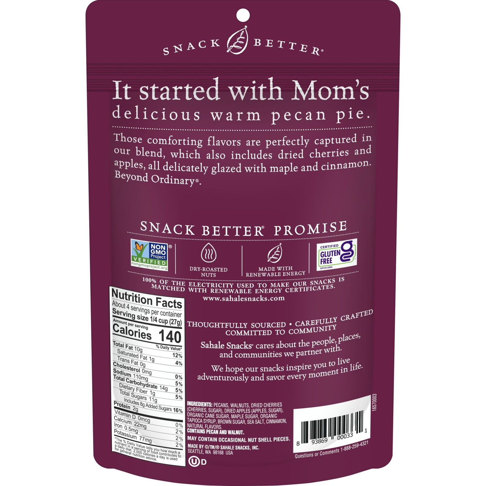 (3 pack) Sahale Snacks Maple Pecans Glazed Mix, Gluten-Free Snack, 4-Ounce Bag