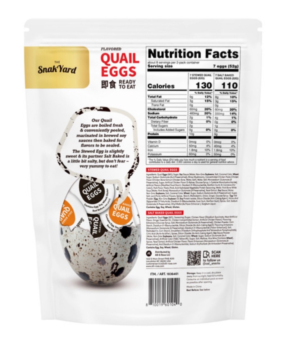 2 Pack The Snak Yard Quail Eggs Stewed & Salt Baked 14.1oz 400g