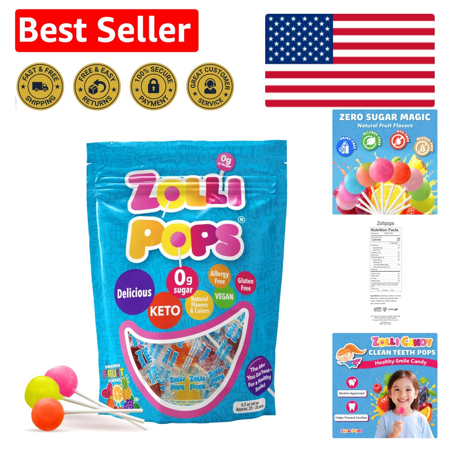 Keto-Friendly Sugar-Free Lollipops 5.2oz – Guilt-Free Treat for Kids & Adults