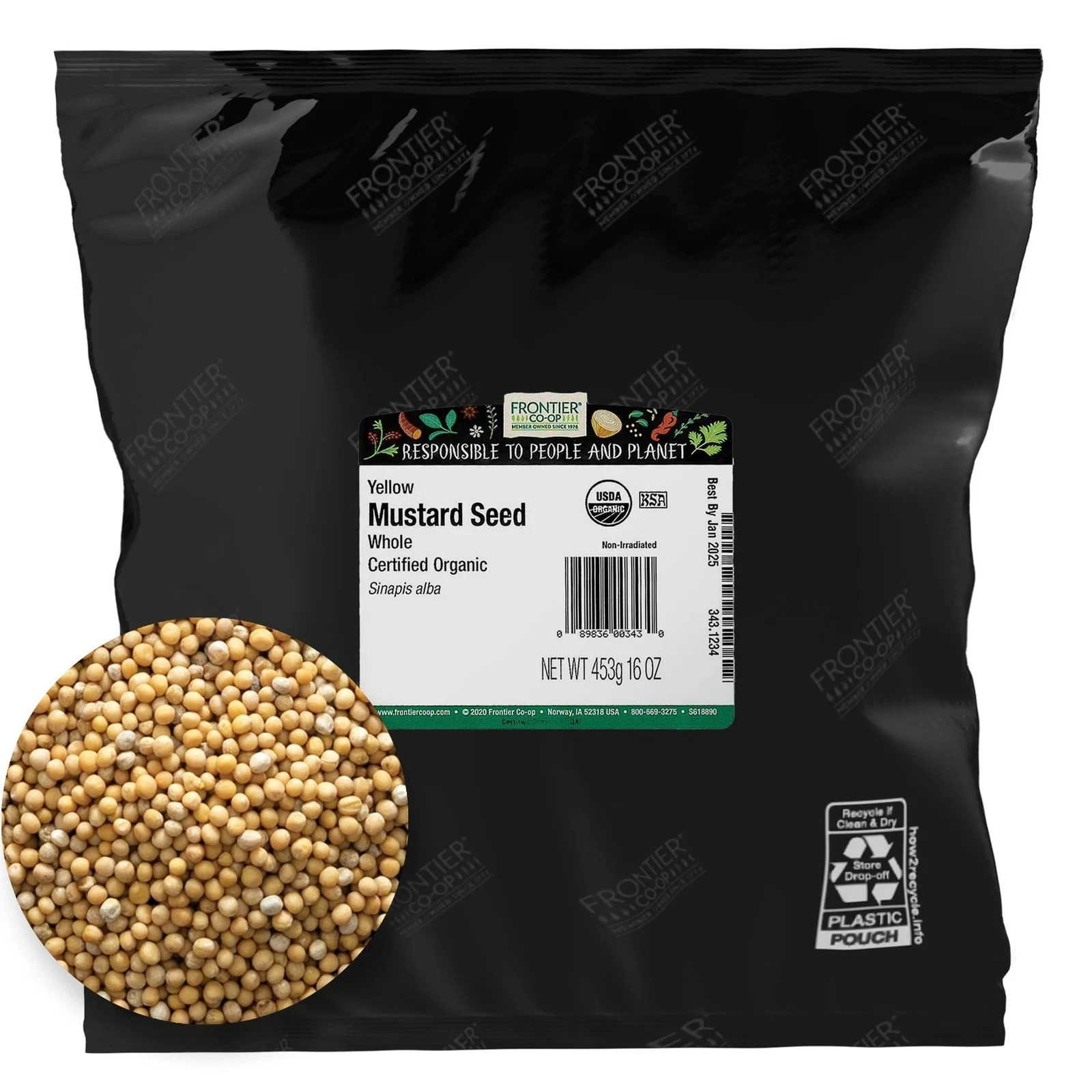 EXP DATE 12/27. frontier co-op yellow mustard seed whole certified organic 16oz