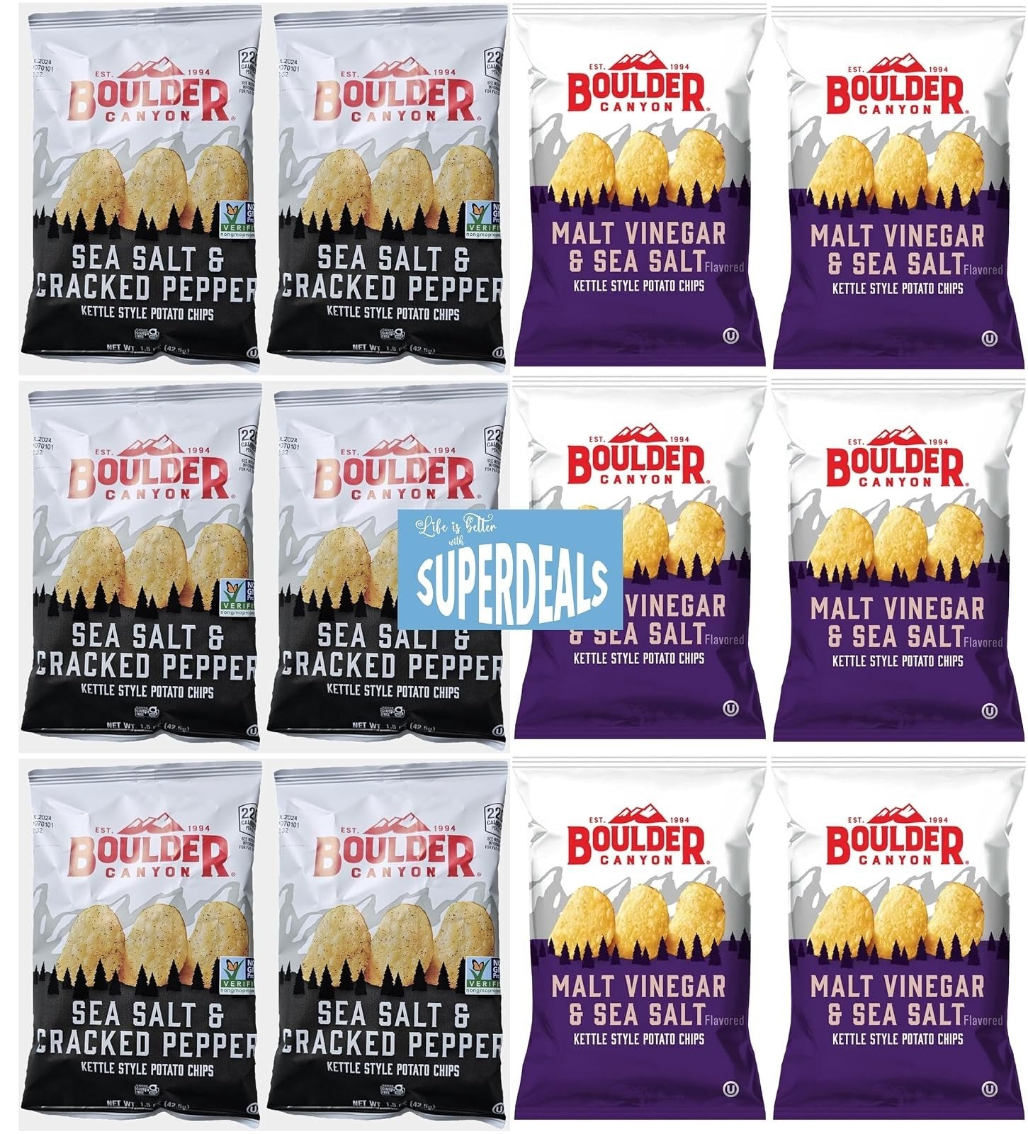Boulder Canyon Sea Salt & Cracked Pepper Kettle Style Potato Chips 12 Pack