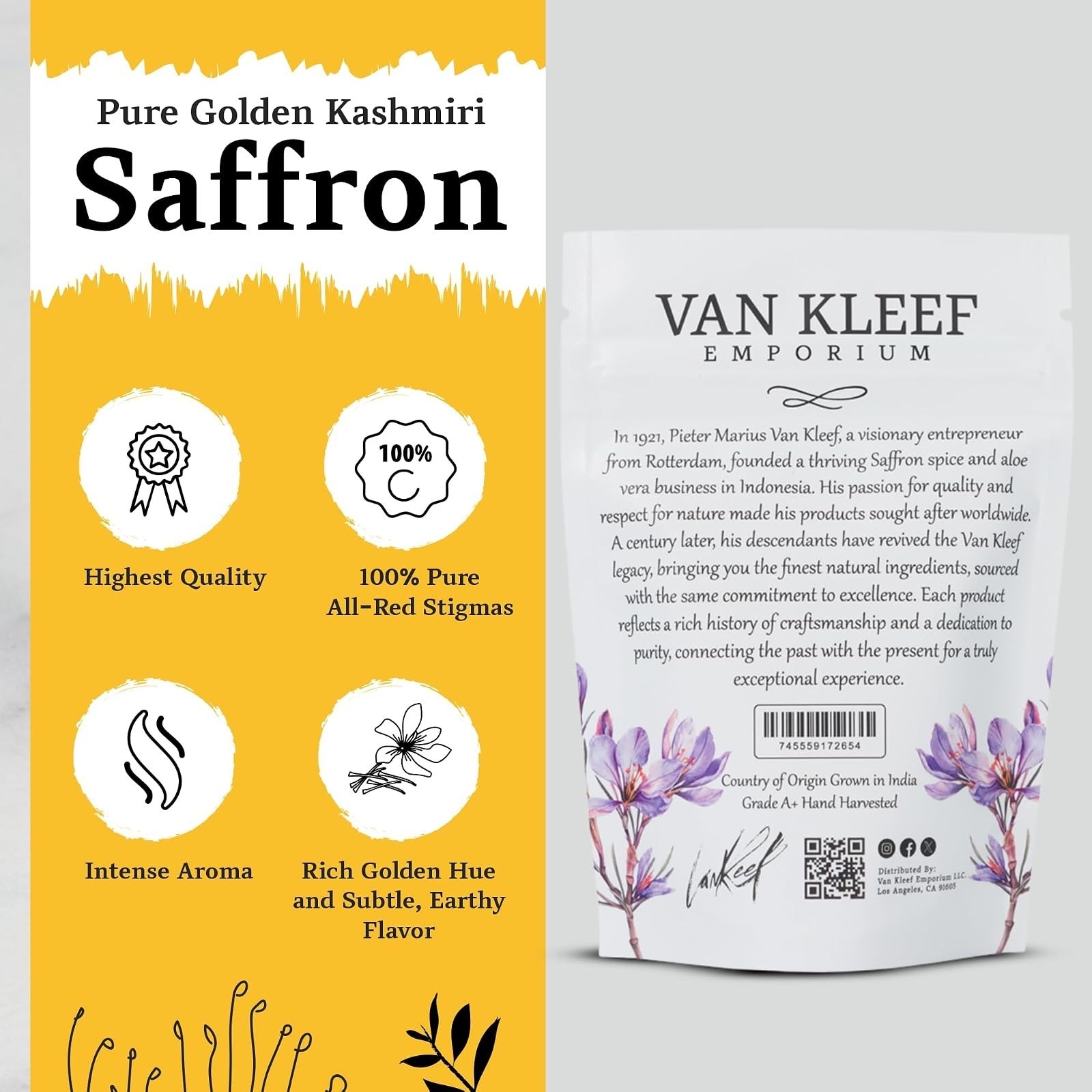 Van Kleef Emporium Kashmiri Saffron Threads – 1 Gram Organic Spice