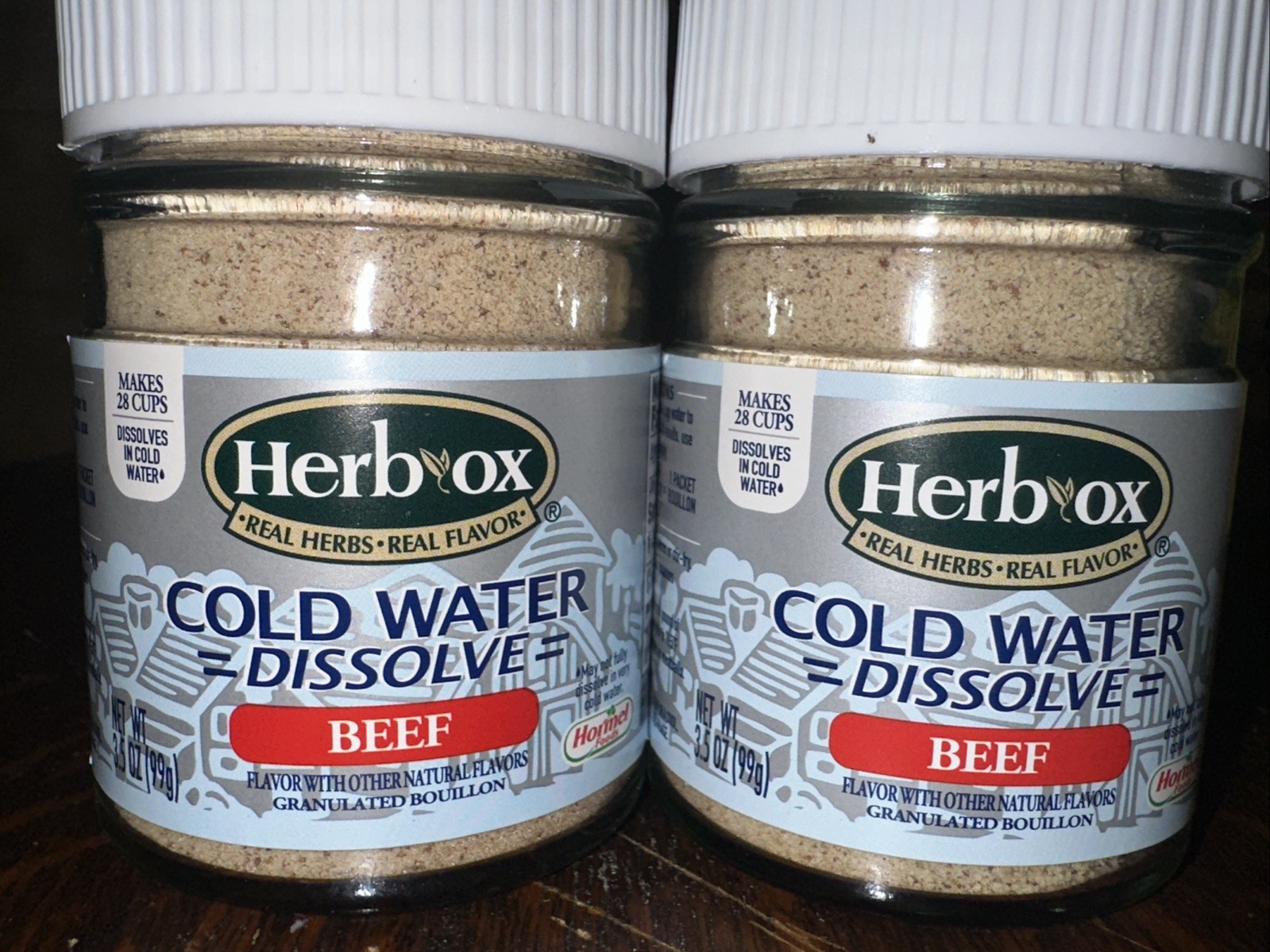 Lot of 2 Herb Ox Cold Water Dissolve Granulated Beef Bouillon 3.5 Oz