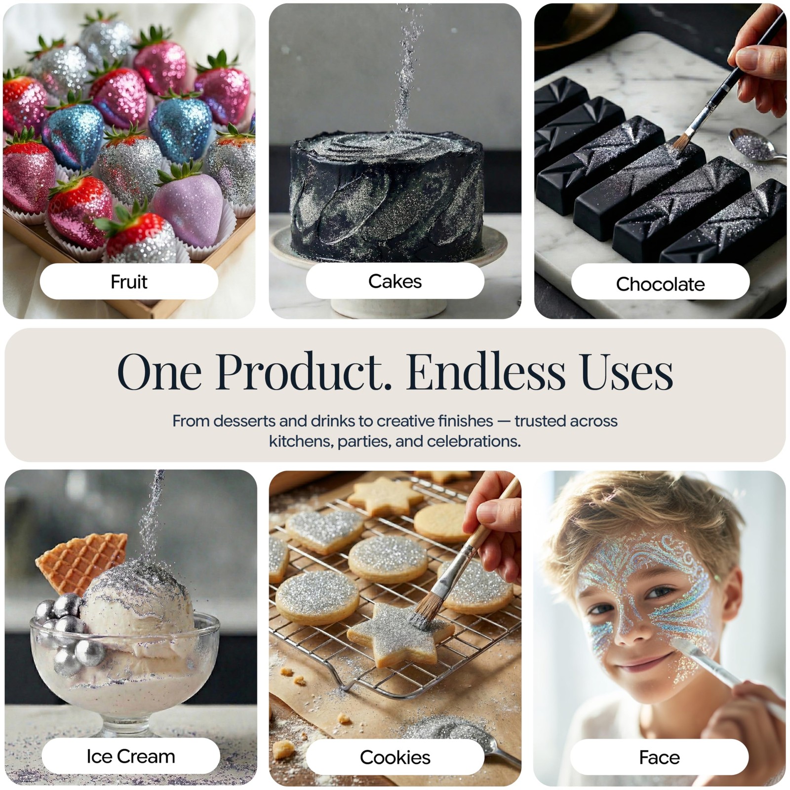 Silver Edible Glitter 5g, Luster Dust
