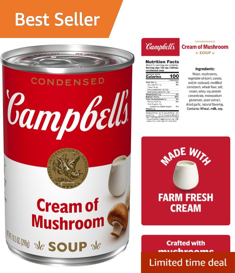 No Preservatives Condensed Cream of Mushroom Soup – 10.5 oz for Cozy Dinners