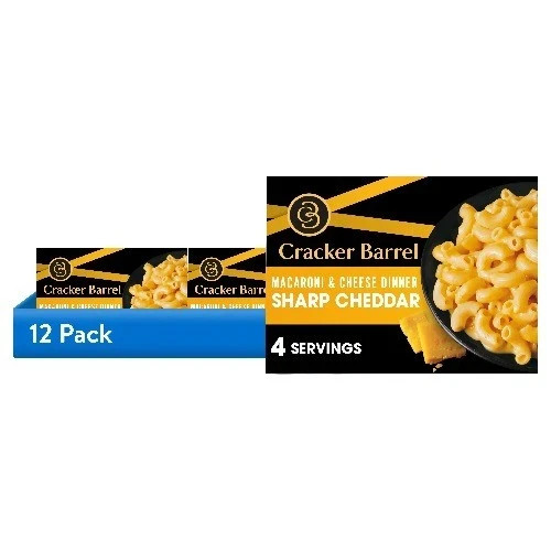 (12 pack) Cracker Barrel Mac and Cheese, 1 Box, for Easy Dinner or Dinner Sides