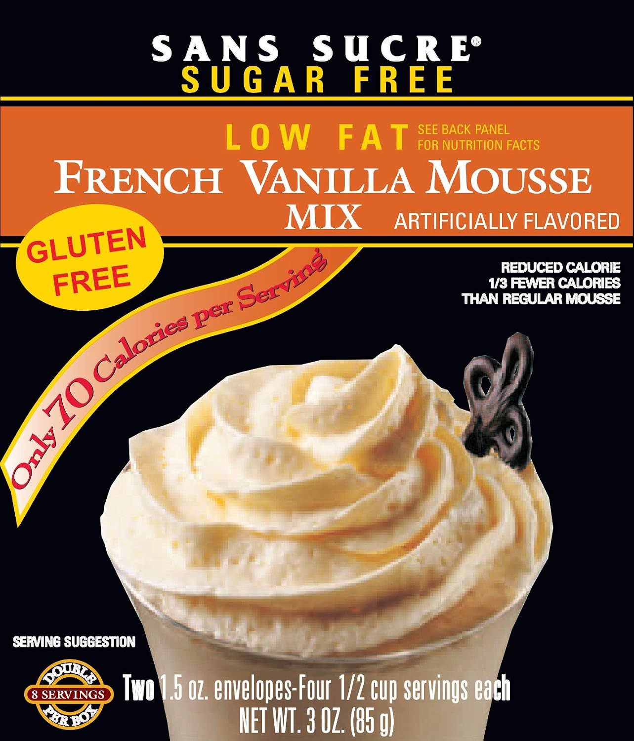Mousse Mix – SUGAR FREE, LOW FAT French Vanilla TWO 1.5 OZ ENVELOPES NET WT. 3 O