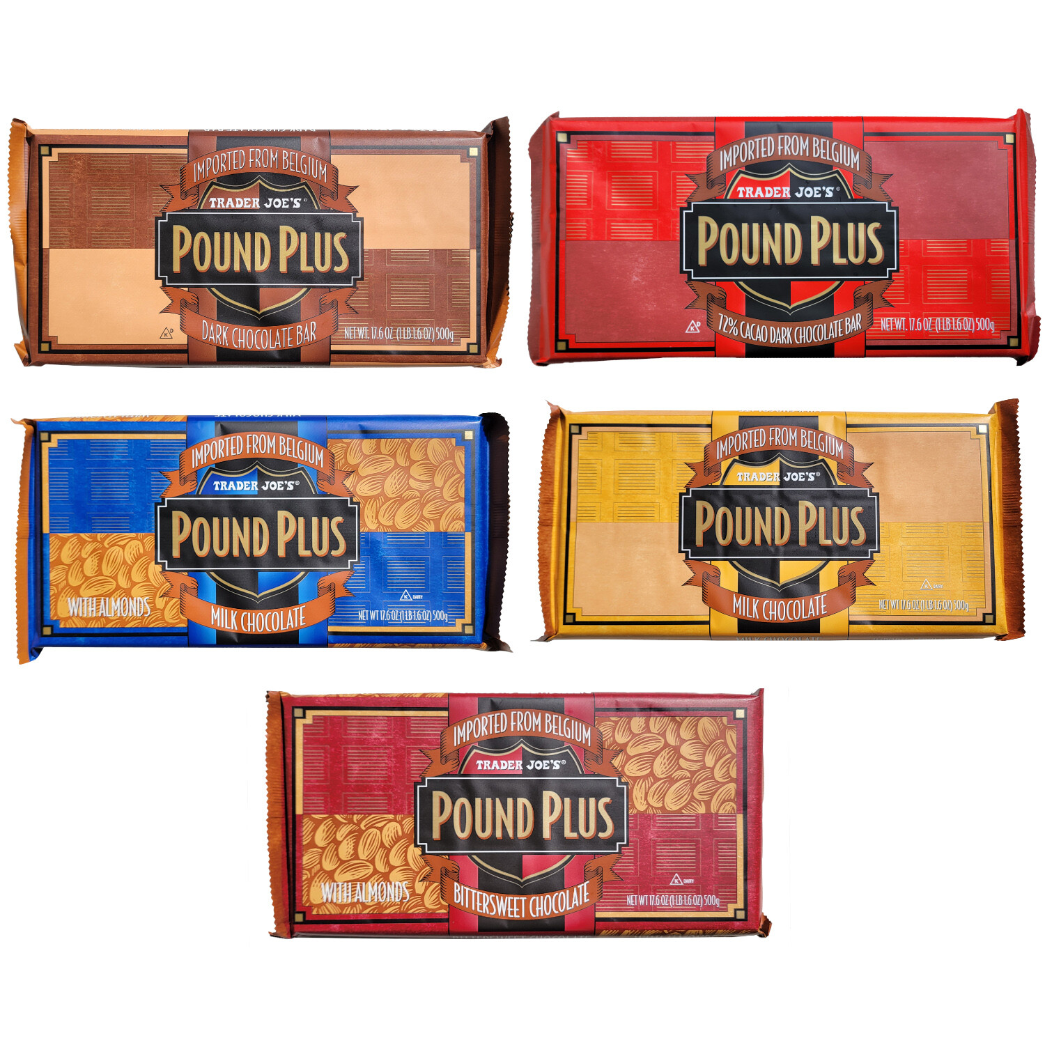 Trader Joes Pound Plus Chocolate Bars from Belgium 1-Pack (Variety of Flavors)