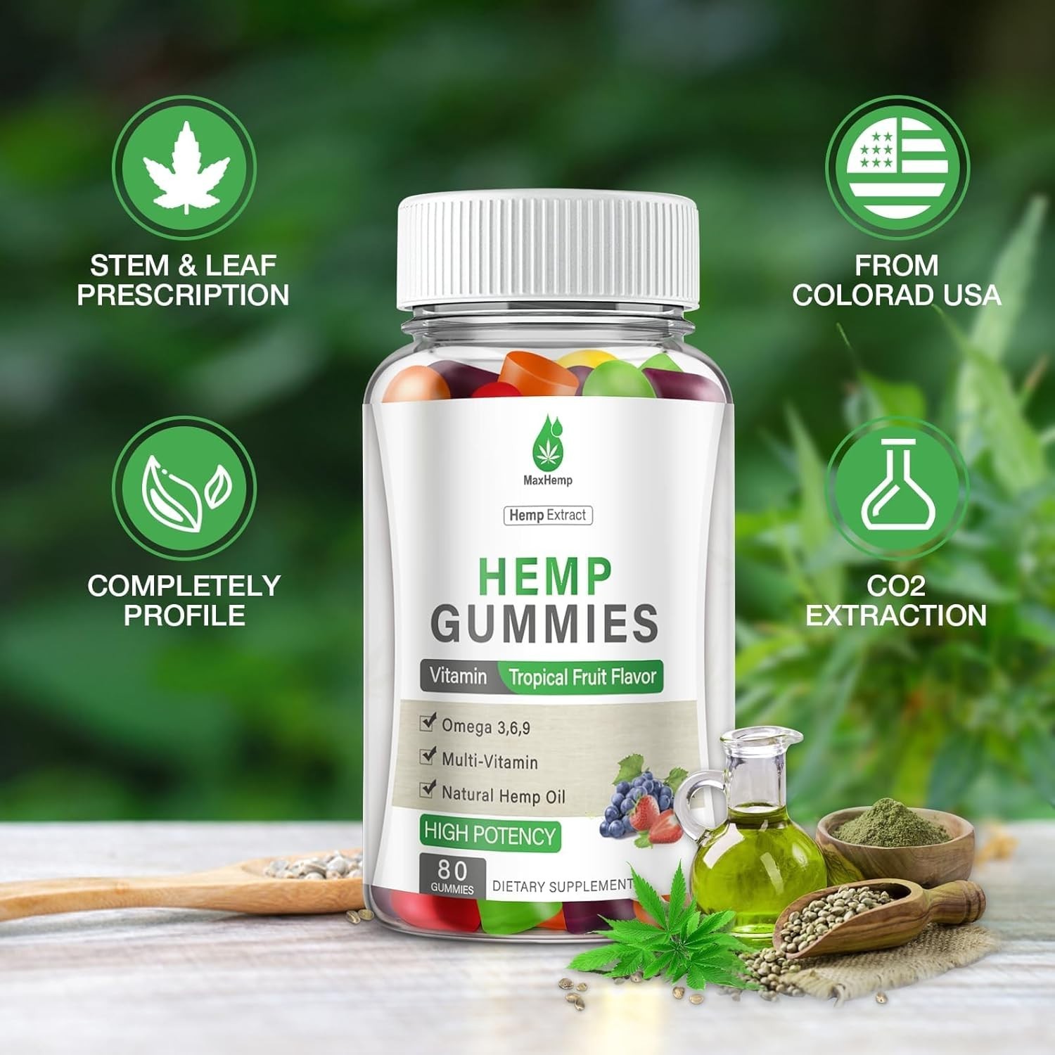 Hemp Gummies High Potency for Pain, Sleep, Anxiety – 2 Packs Hemp Gummy 100% Nat