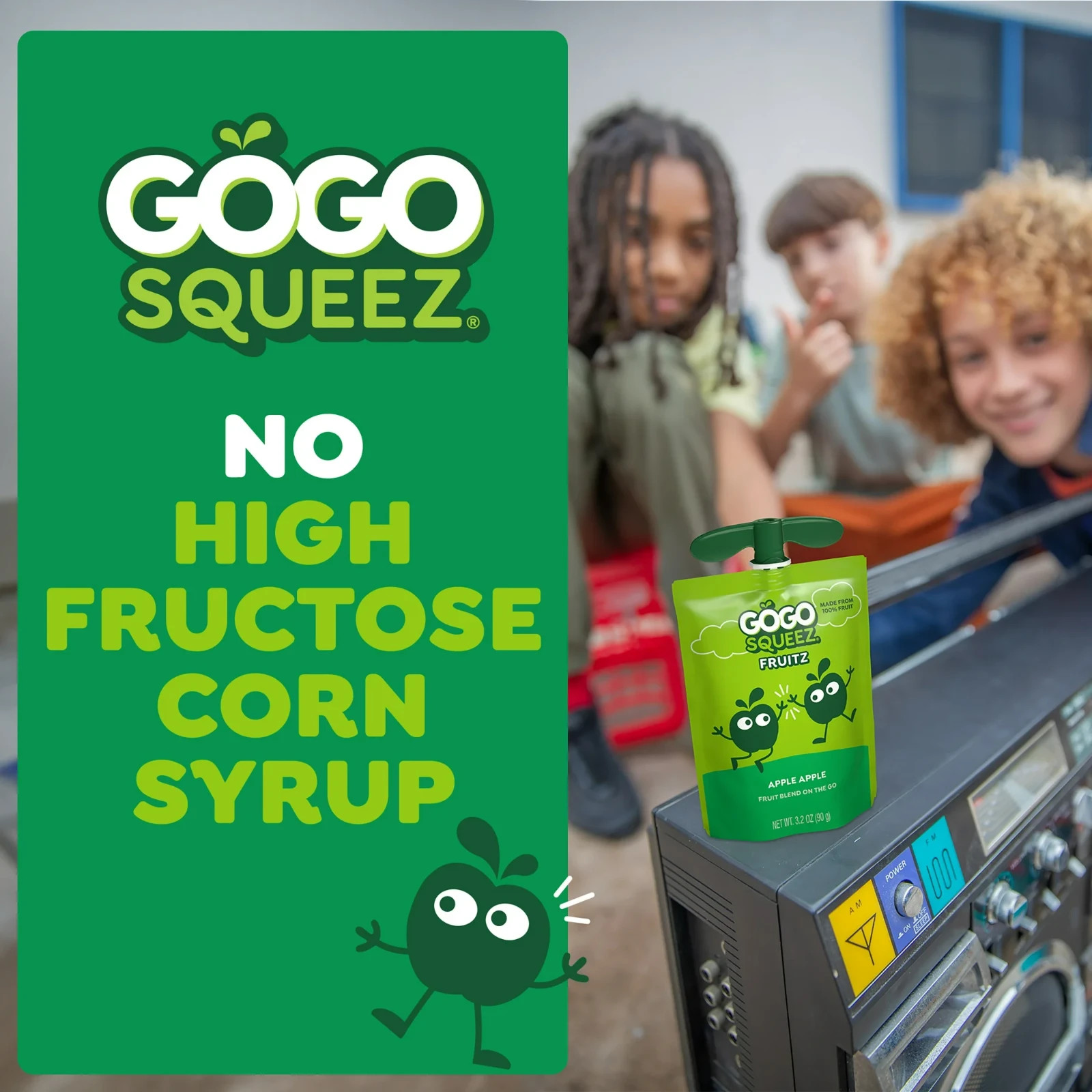 GoGo squeeZ No Sugar Added Apple Applesauce & Fruit Puree Pouches, 3.2 oz 4 Pack