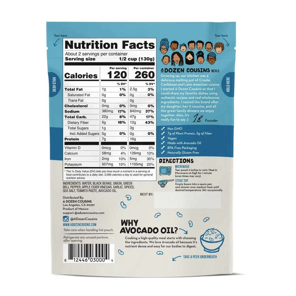 3 Pack A Dozen Cousins Cuban Black Beans Vegan Gluten Free Microwaveable 10oz