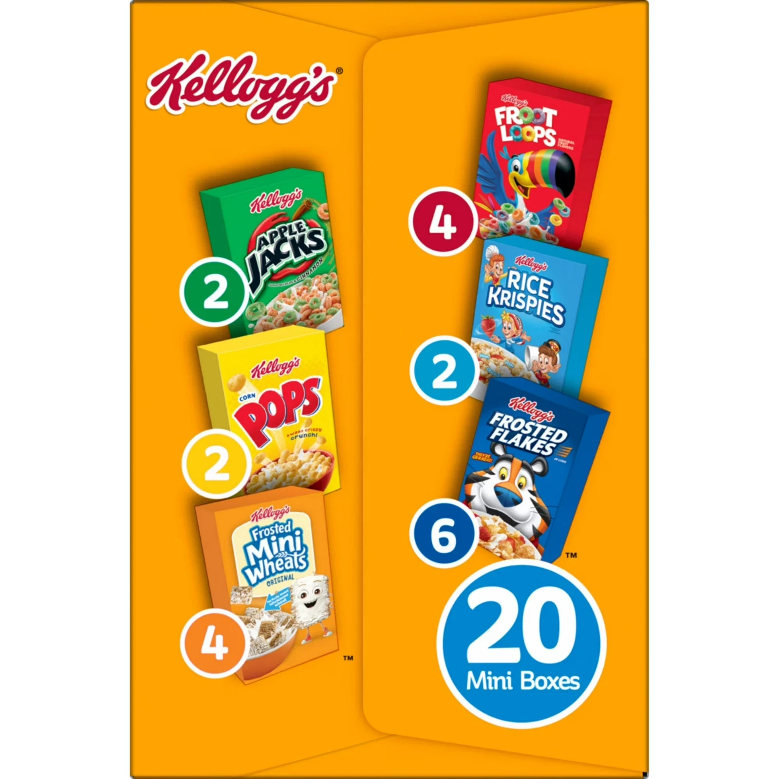 Kellogg’s Assortment Pack Variety Pack Breakfast Cereal Box, 21.8 oz, 20 Count
