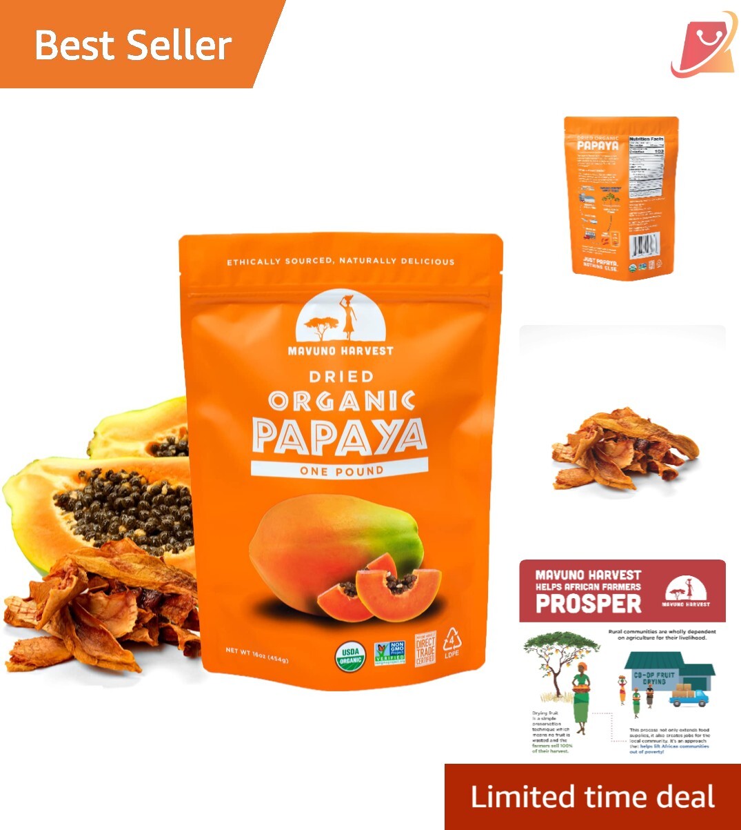 Organic Dried Papaya Snacks | 1 Pound Resealable Bag | Gluten Free Healthy Tr…