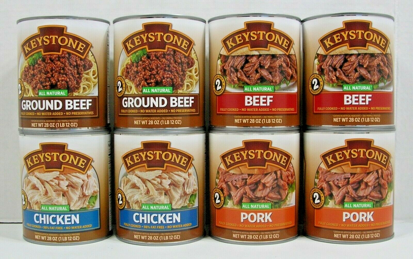 (8 Cans – 2 of each) Keystone ALL NATURAL Ground Beef, Chicken, Beef, Pork 28oz