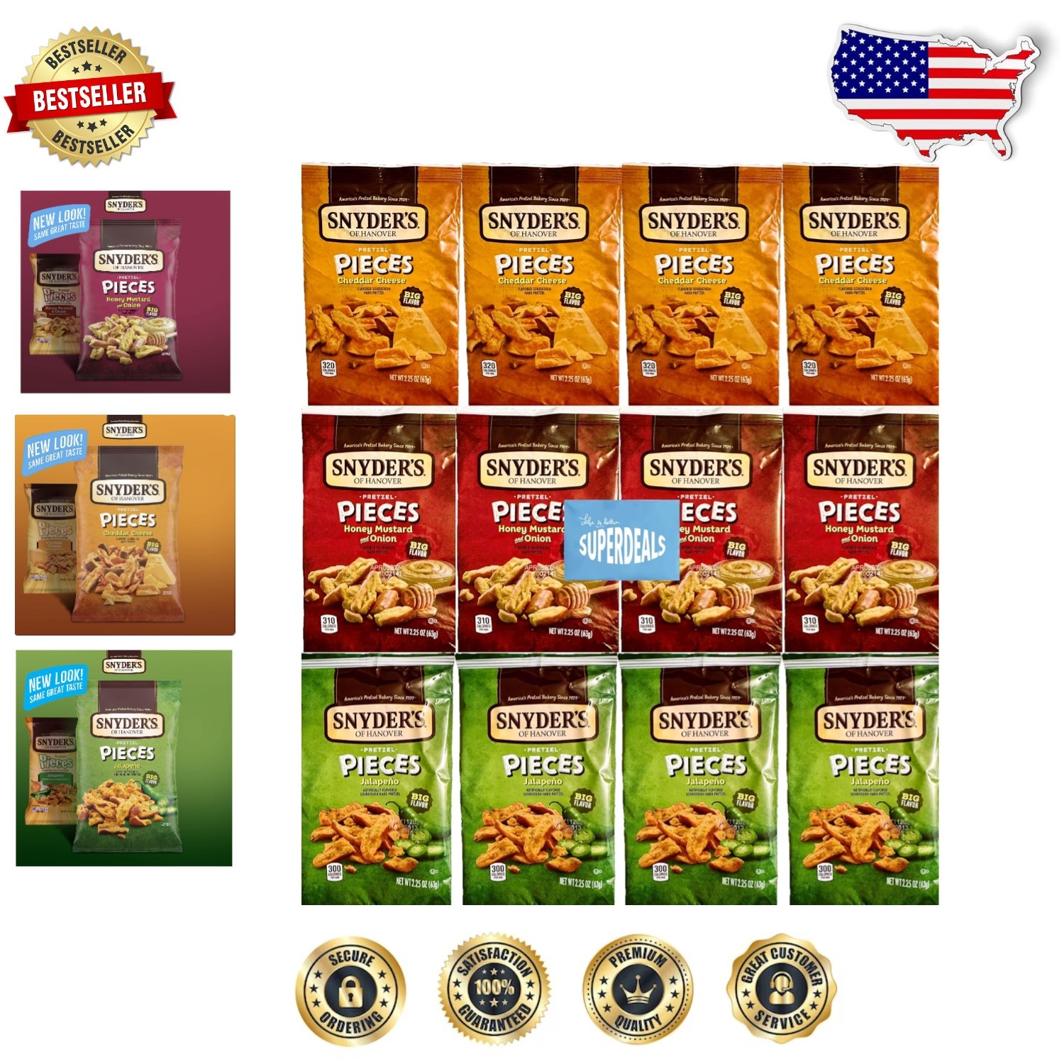 Snyder’s Pretzel Pieces 12-Pack Variety – 27oz Big Flavor, Mystery Gift Included