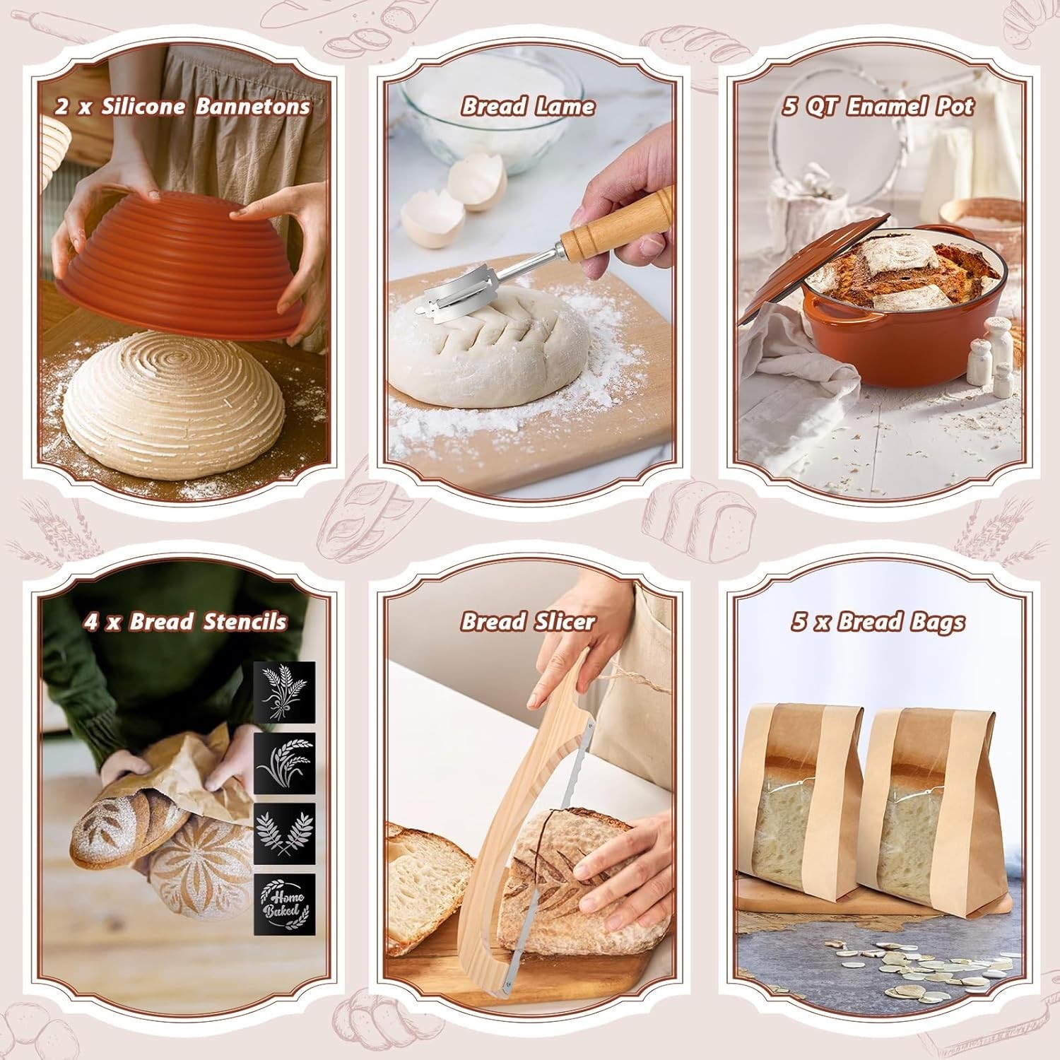 Sourdough Starter Kit Enamel Pot Bread Proofing Baskets Supplies Complete Set