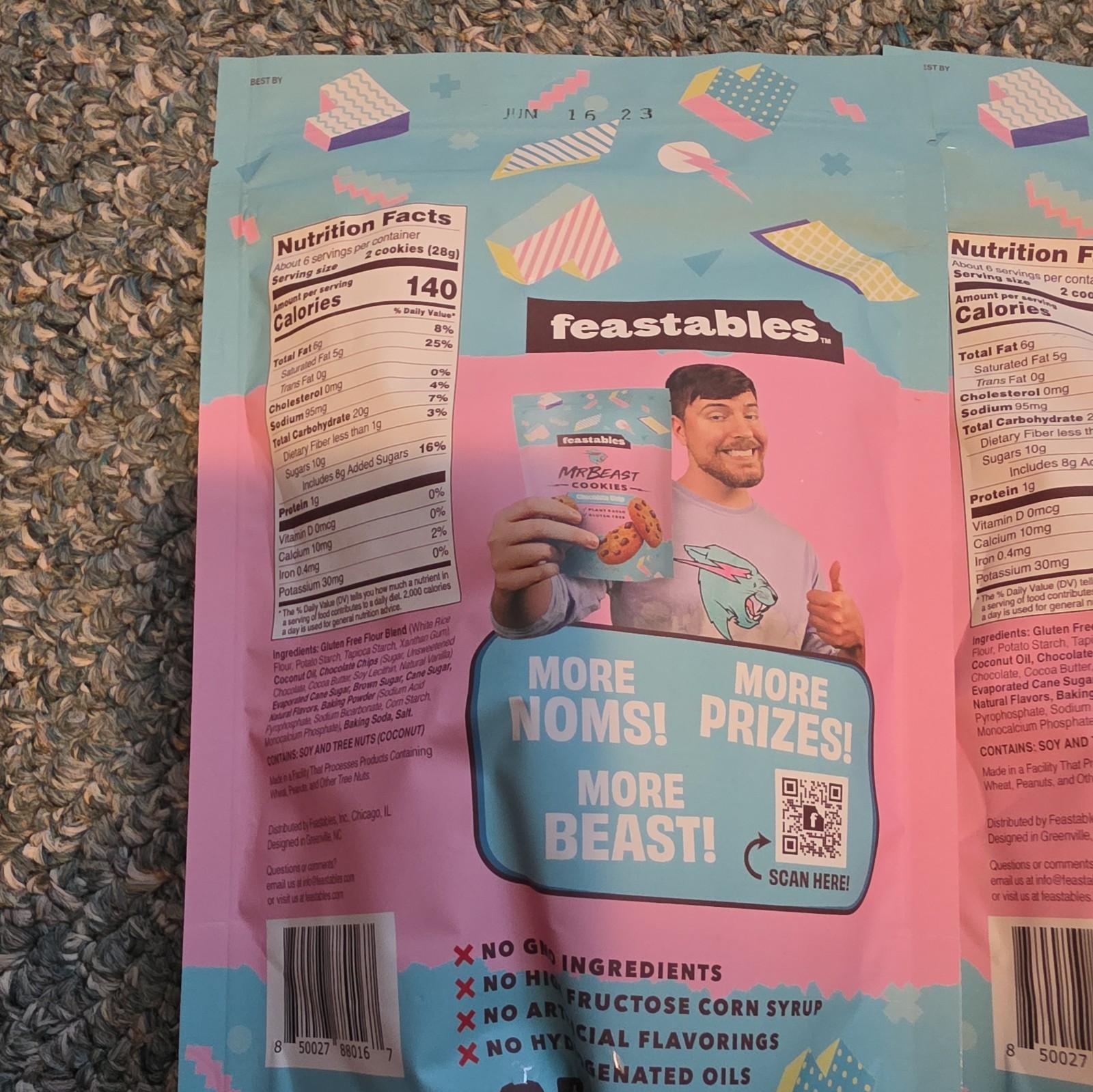3 Pack RARE Mr Beast Feastables CHOCOLATE CHIP Cookie *Discontinued Collectable*
