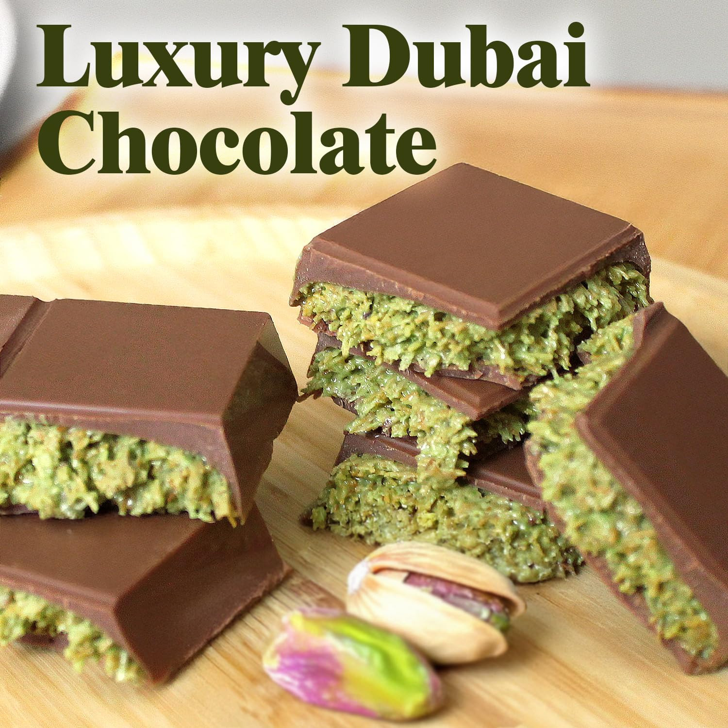 Handmade Dubai Chocolate Pistachio Bar 3.5 Oz Square – Authentic Handmade, Perfe