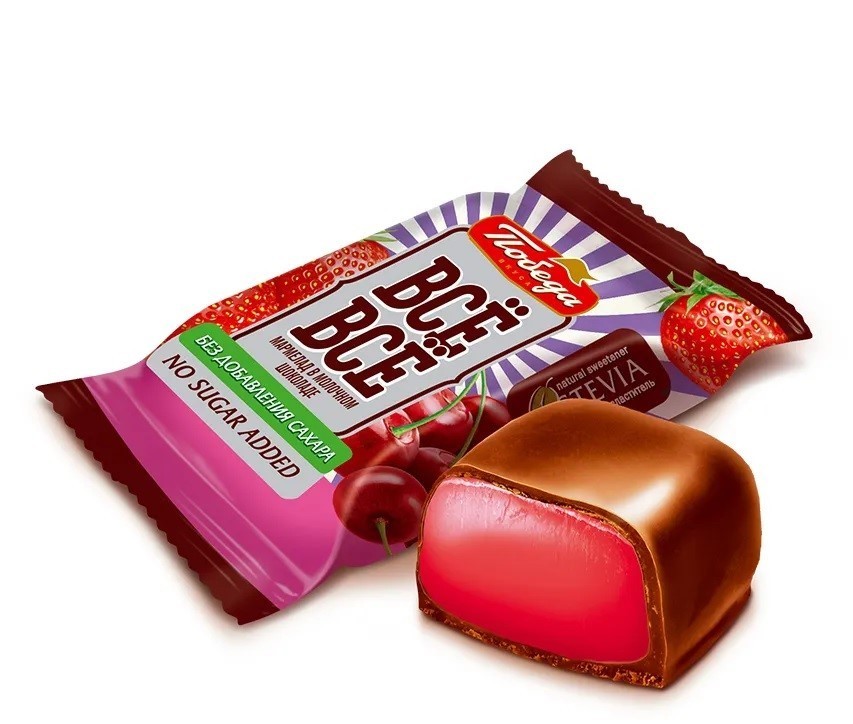 Chocolate Covered Jelly Candies “Vse-Vse” Cherry & Strawberry Sugar Free 180g*4