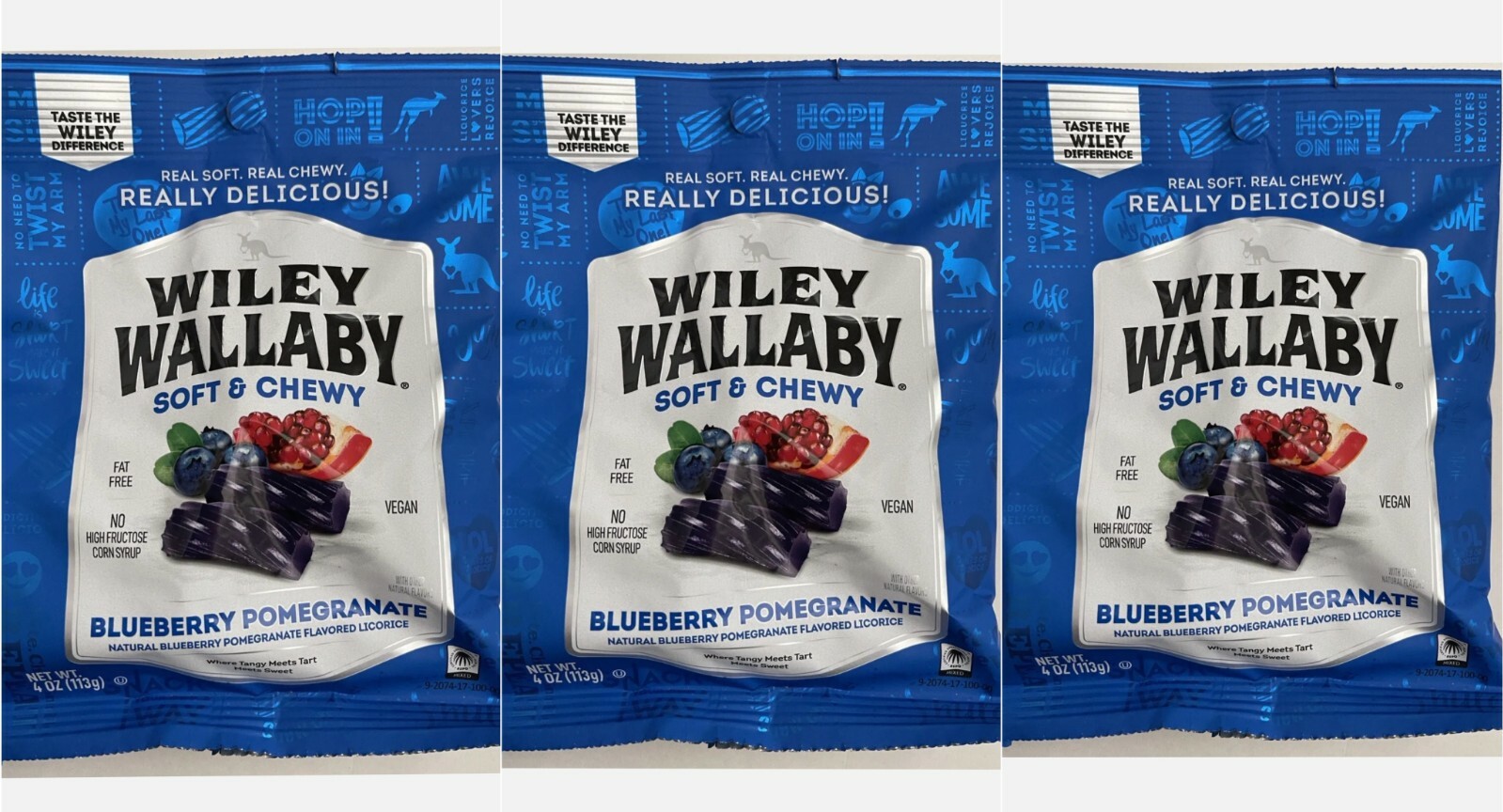 8x Bags Wiley Wallaby Soft & Chewy Blueberry Pomegranate Gourmet Licorice 4oz