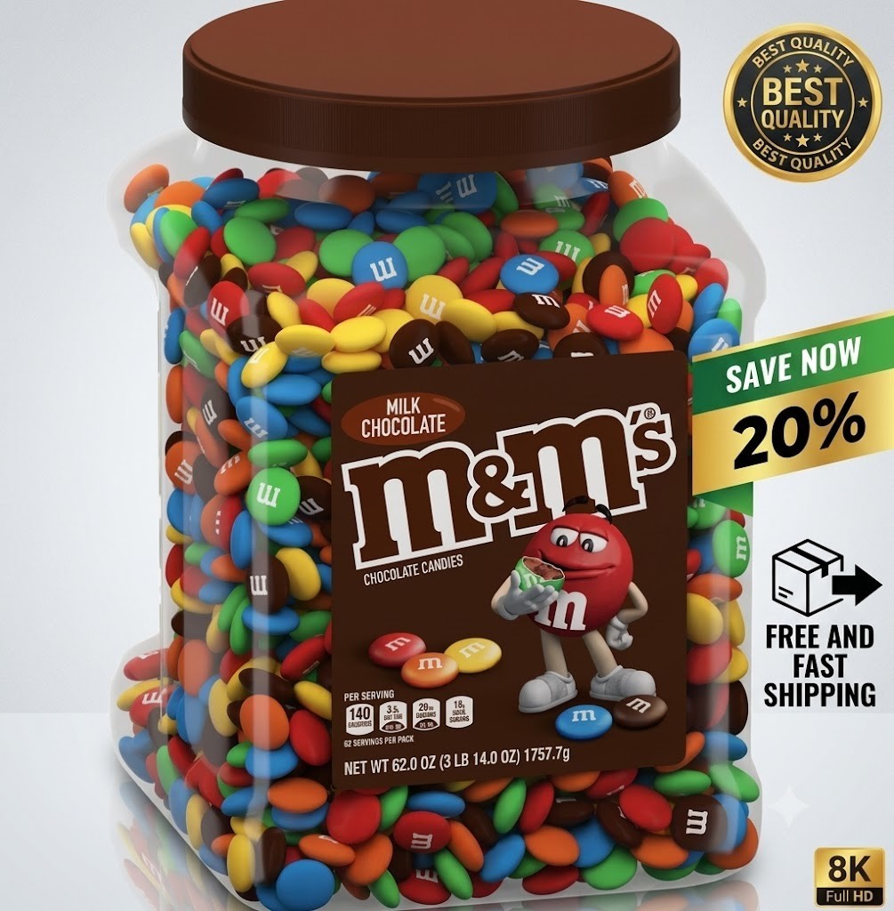 M&M’s Milk Chocolate Pantry Jar Size Jumbo Party Sz 62 oz M & M Hershey PLAIN