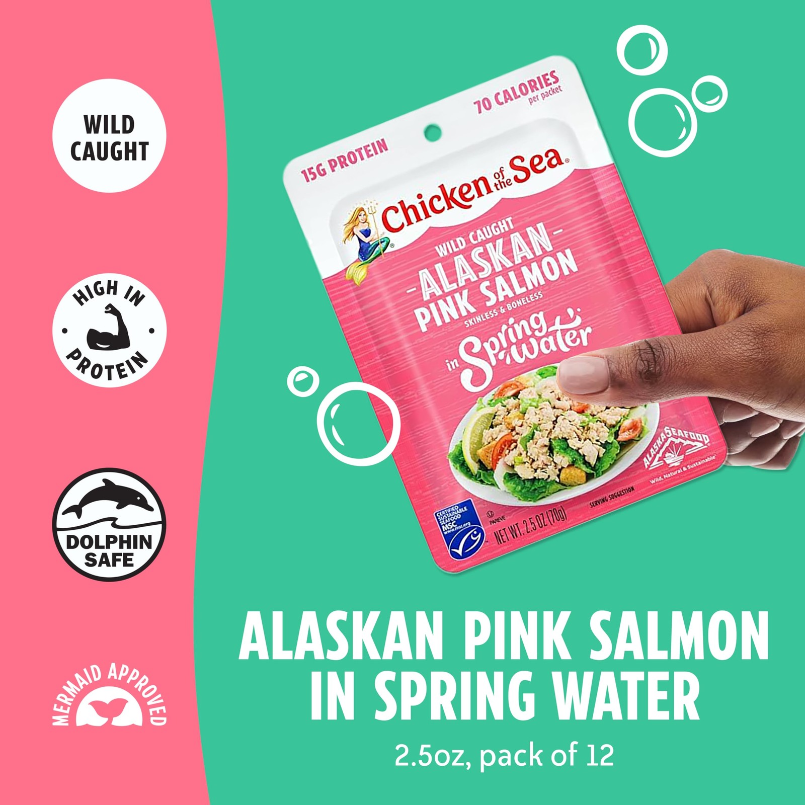 Wild Alaskan Pink Salmon Packets, 2.5oz, Box of 12, Skinless Boneless, Spring…
