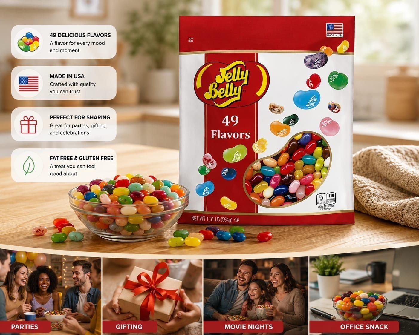 Jelly Belly 49 Assorted Flavors Jelly beans Bulk Candy gluten Free 1.31 LB Vegan