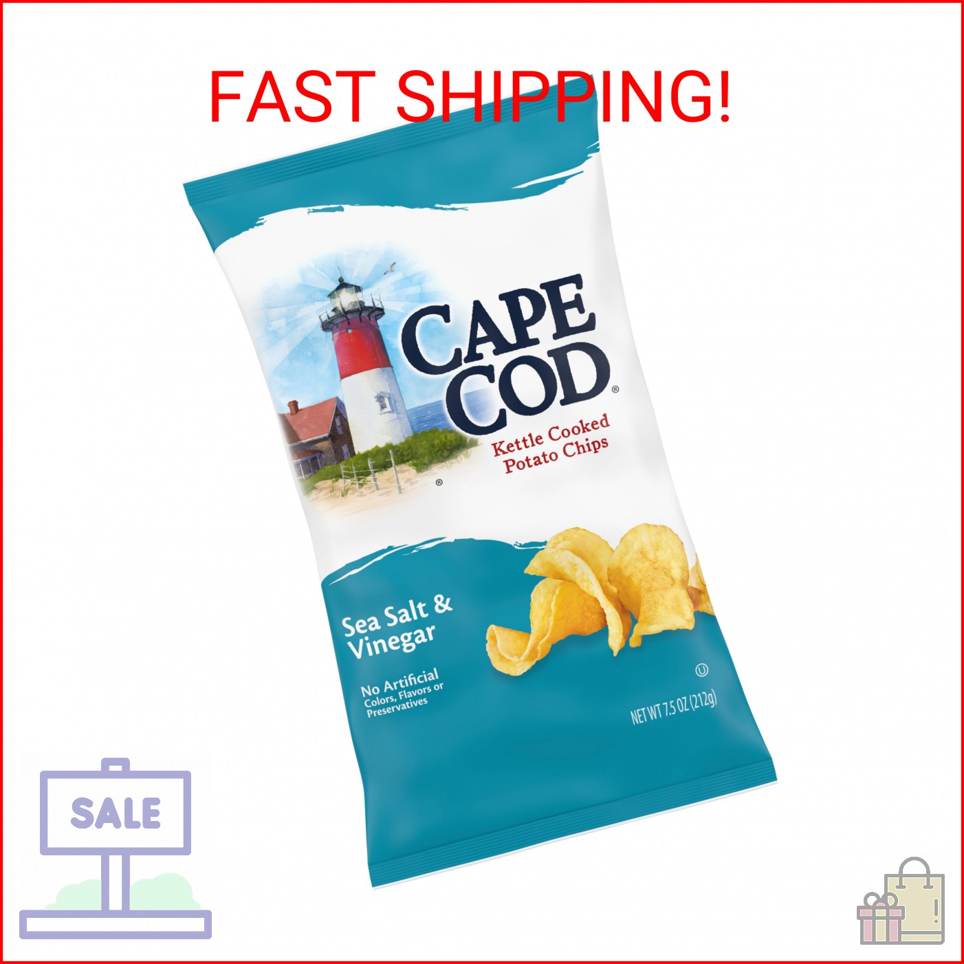 Cape Cod Sea Salt & Vinegar Chips, 7.5 Oz Bag