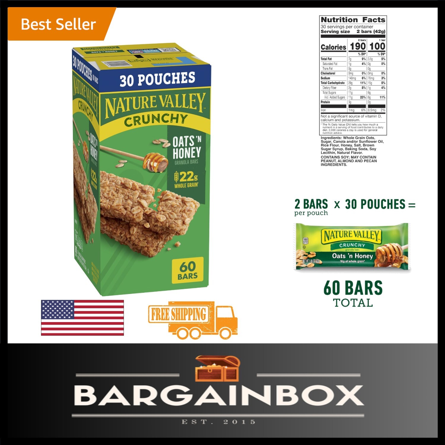 Nutritious Crunchy Oats ‘n Honey Granola Bars – 22g Whole Grain per Serving