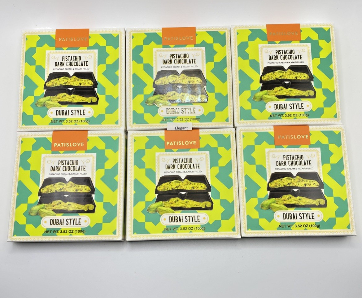 6 Pack Trader Joe’s Patislove Pistachio Dark Chocolate Dubai Style 3.52 Oz Each