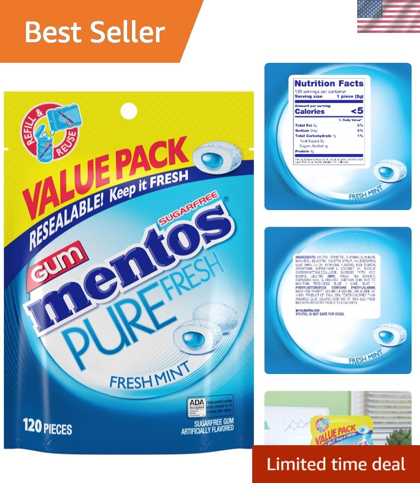 Fresh Mint Sugar-Free Gum – 120 Pieces for On-the-Go Freshness & Dental Care