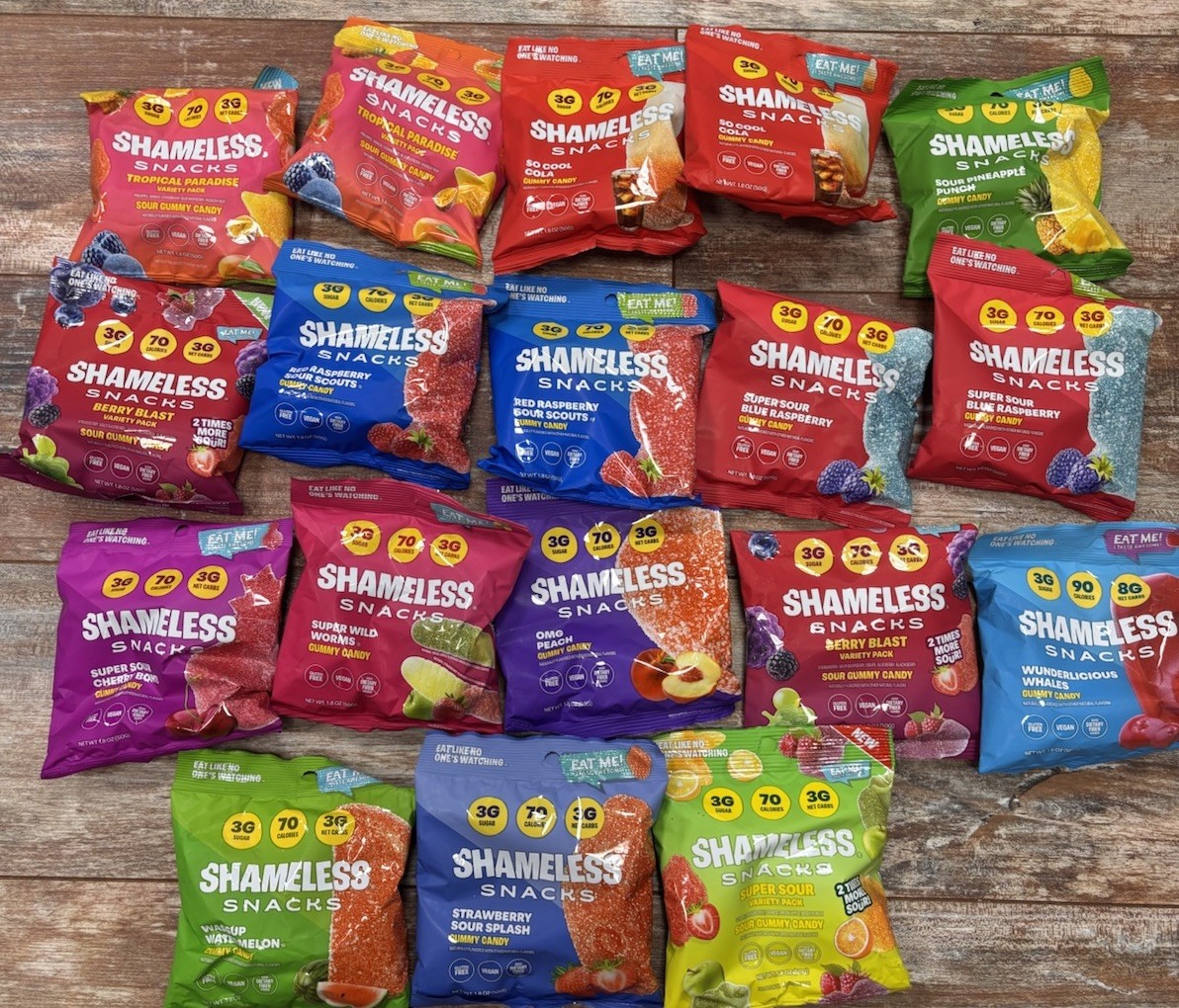 19 Shameless Snacks Gummy Candy Variety, Low Sugar, GlutenFree 1.8oz ea -NIB