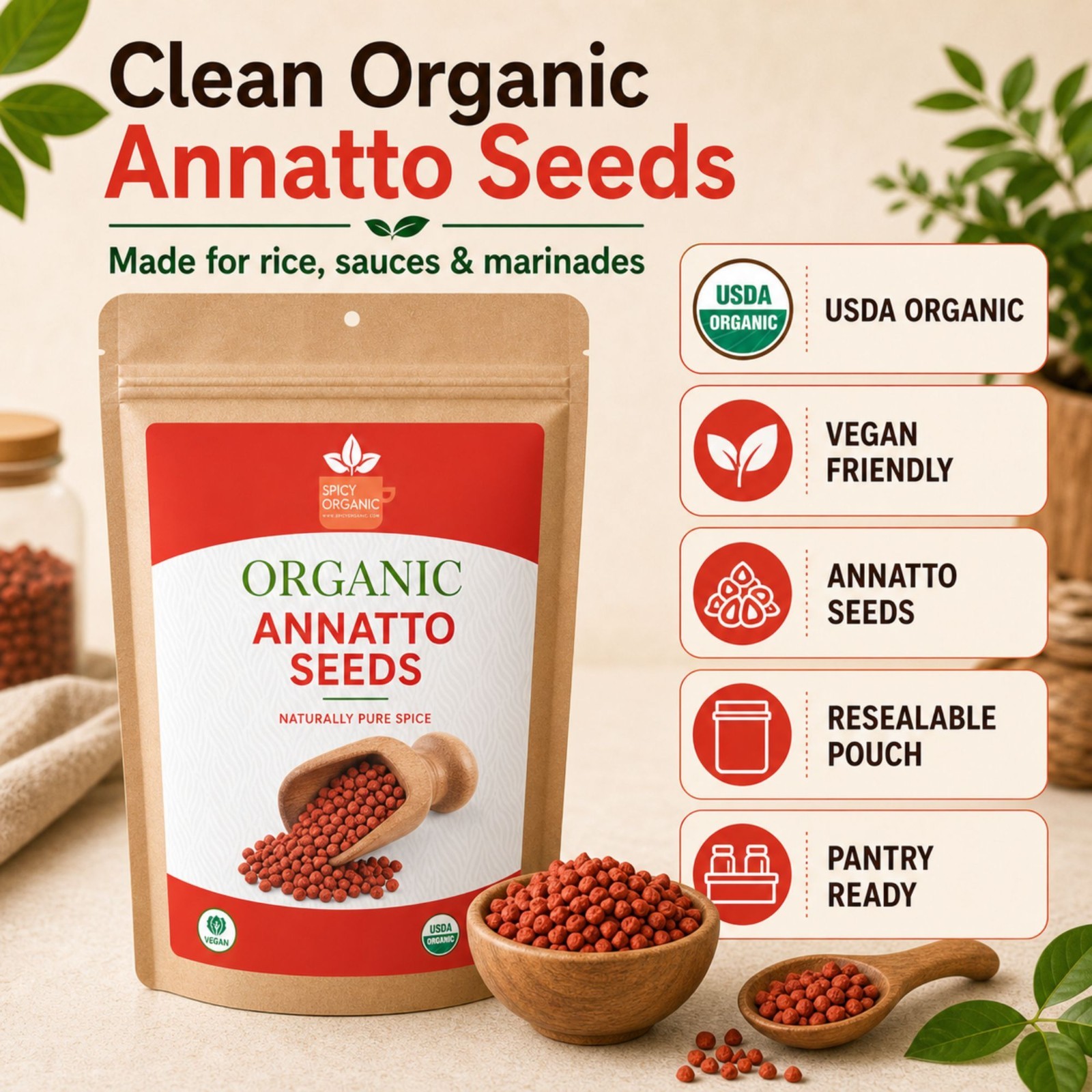 Spicy Organic Annatto Seeds 16 oz | USDA Organic