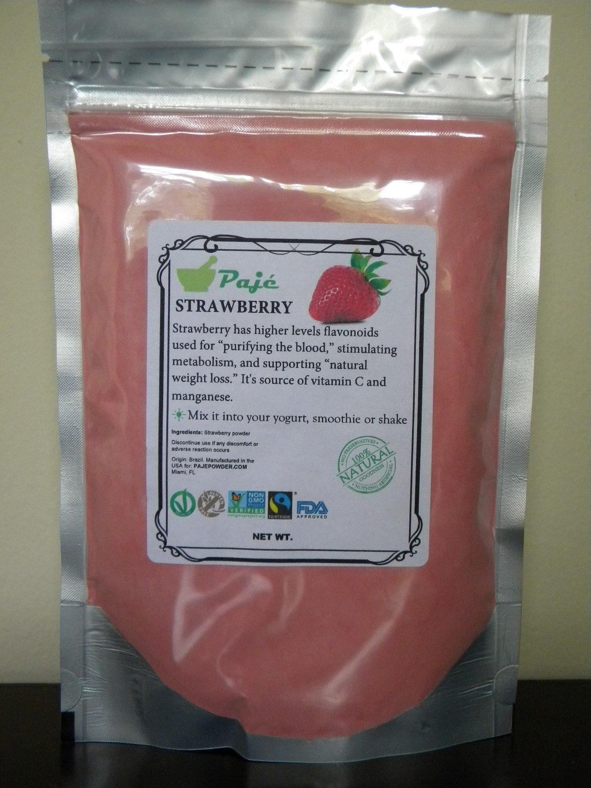 Strawberry powder 8oz 1/2lb – weight loss, vitC, flavor with NO little seed PAJE