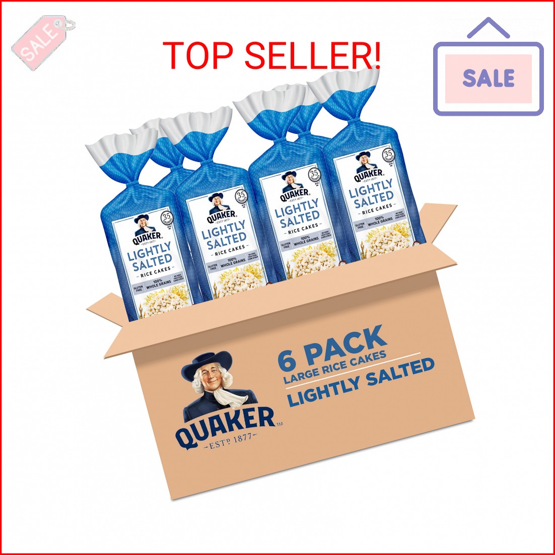 Quaker Large Rice Cakes, Lightly Salted, Gluten Free, 100% Whole Grains, 4.47 Oz