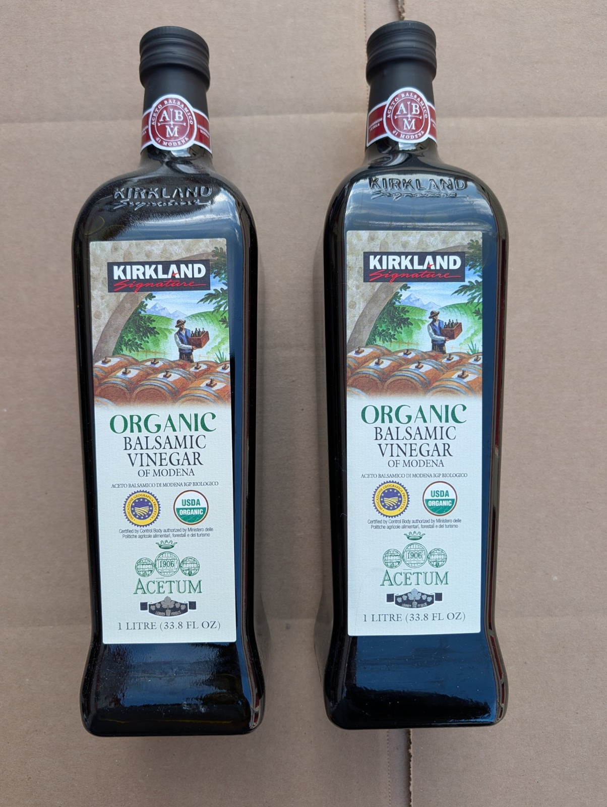 TWO Bottles of Kirkland Signature Organic Balsamic Vinegar, 1 Liter / 33.8 fl oz