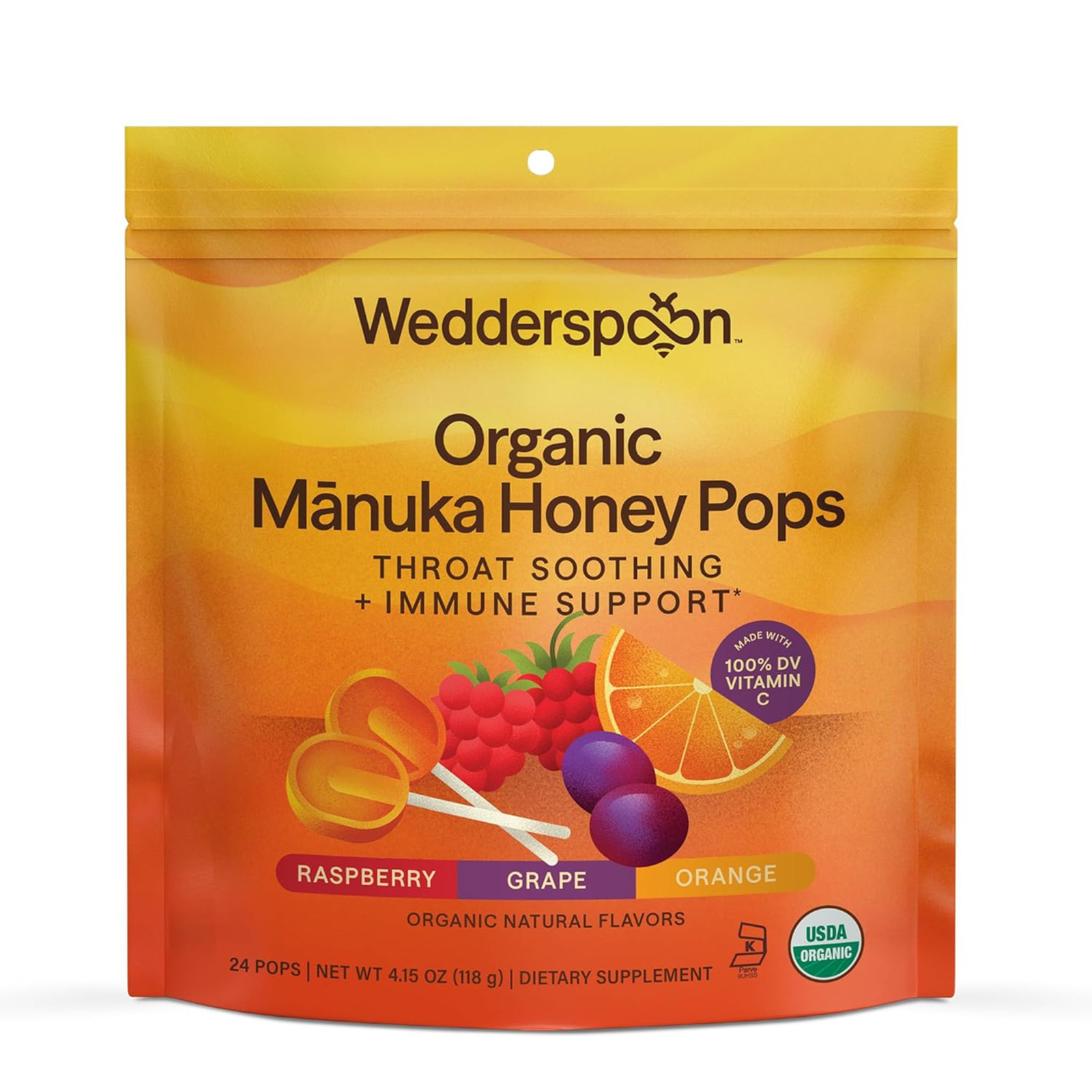 Organic Manuka Honey Lollipops Variety Pack 24 Count with Vitamin C Non-GMO Kid