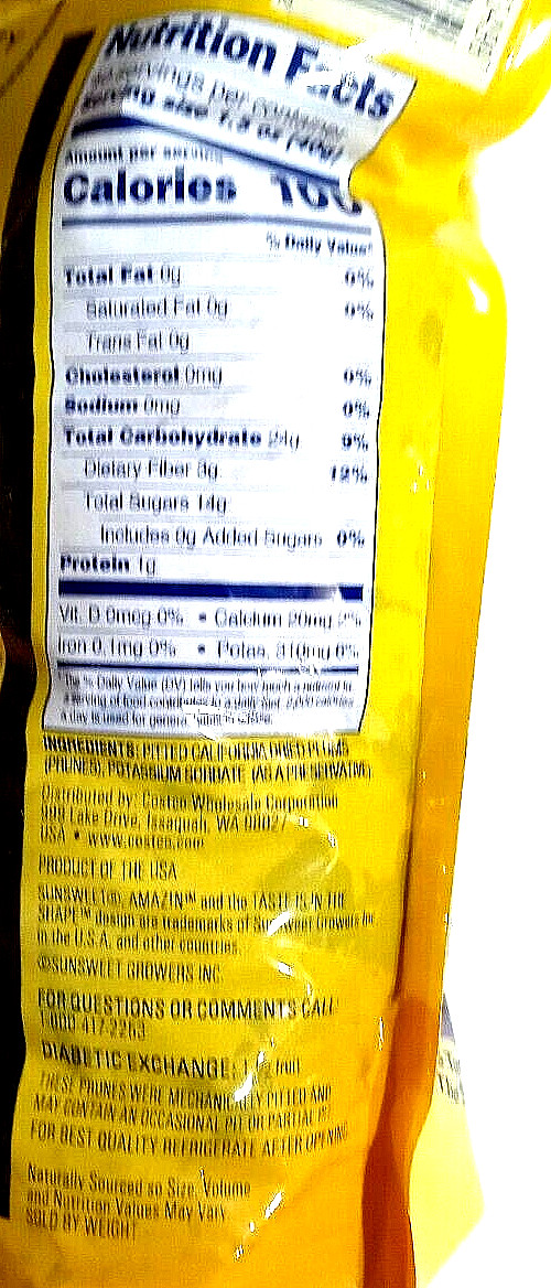 Kirkland Sunsweet Dried Plums Pitted Prunes 1 Bag x 3.5 Lb (1.59Kg) Exp 10/2026