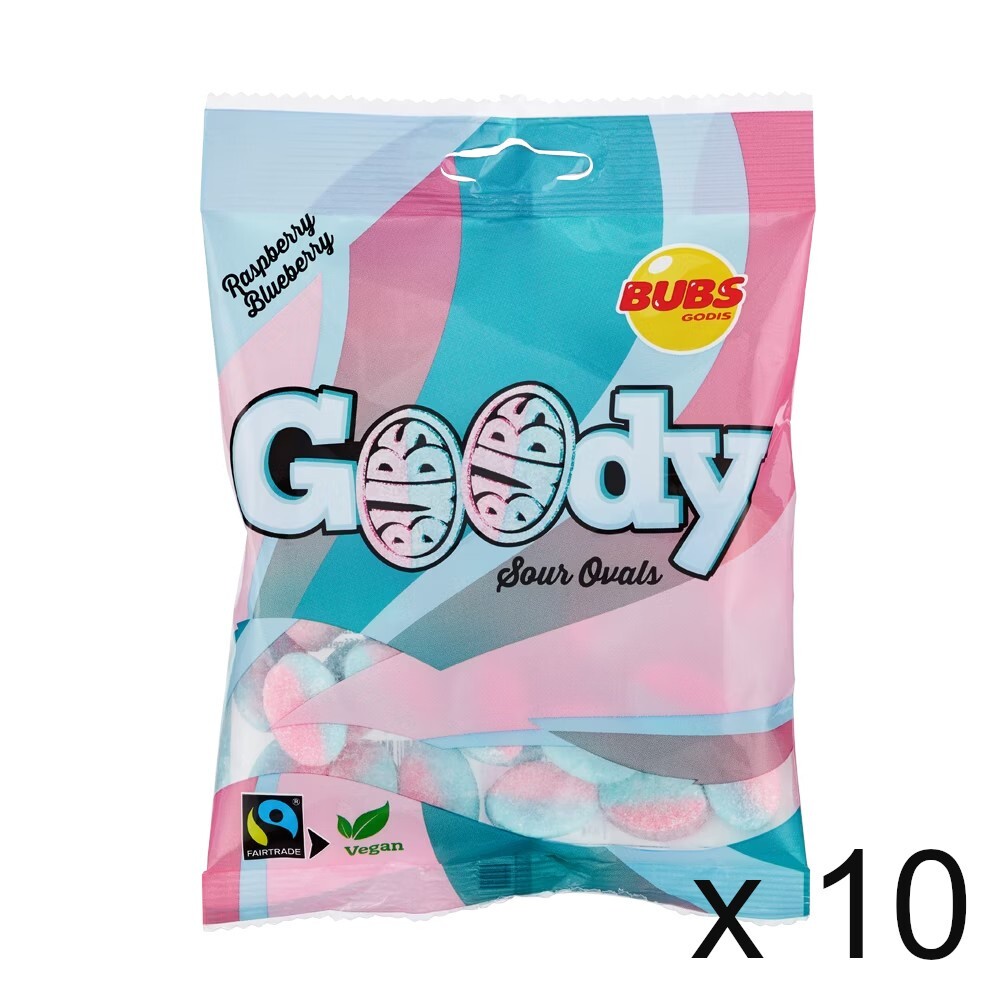 Bubs Goody Sour Ovals Raspberry-Blueberry 10-pack (10×90 grams) – Swedish Candy
