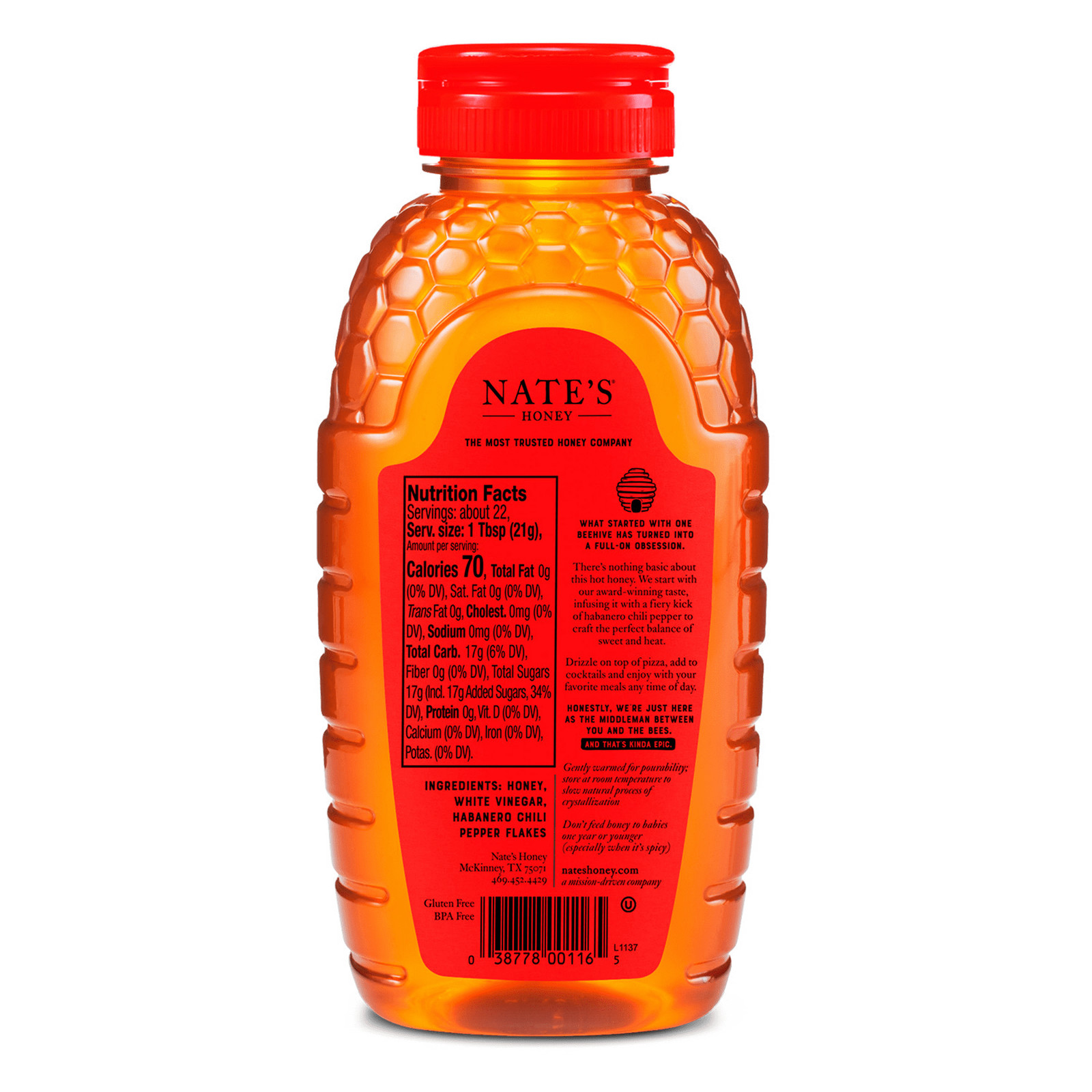 Nature Nate’s Hot Honey 100% Pure Honey & Habanero chili Pepper Flakes 16 fl oz