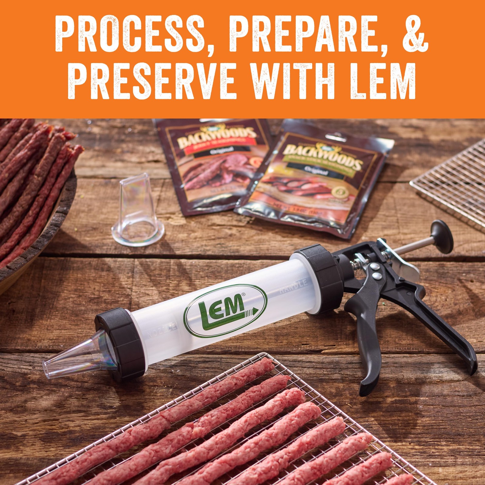 LEM Products Jerky Gun, Heavy-Duty Beef 12 Ounce (Pack of 1), silver