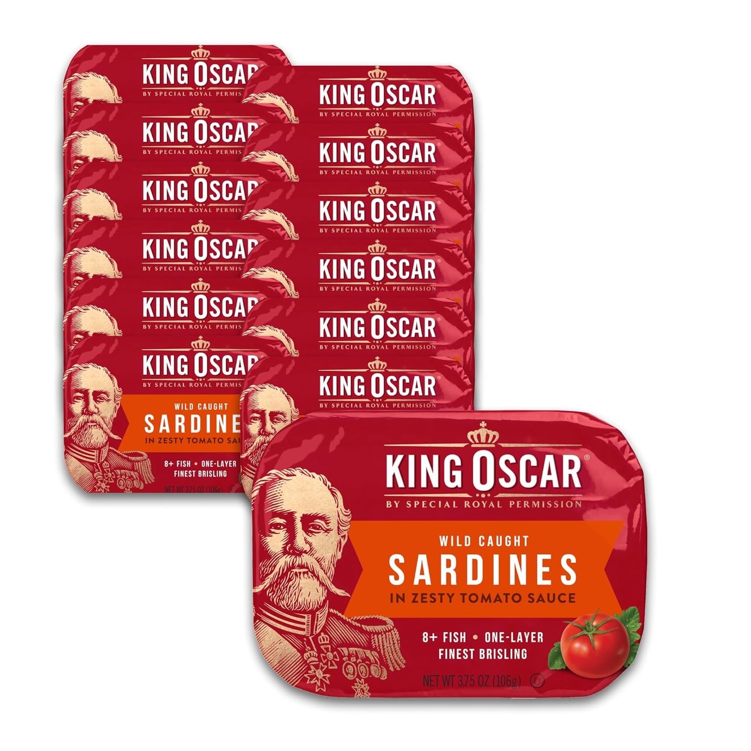 Sardines in Zesty Tomato Sauce, 3.75 Ounce Cans Pack of 12, Wild Caught Canne…