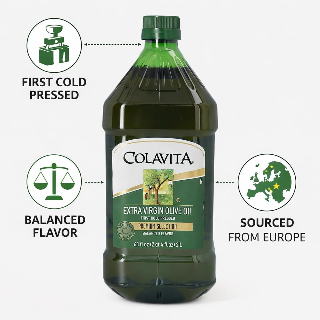 68 Oz First Cold Pressed Extra Virgin Olive Oil – Ideal for Cooking & Dressings