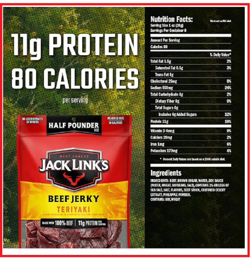 Jack Link’s Beef Jerky, Teriyaki, ½ Pounder Flavorful Meat Snack No Added MSG*