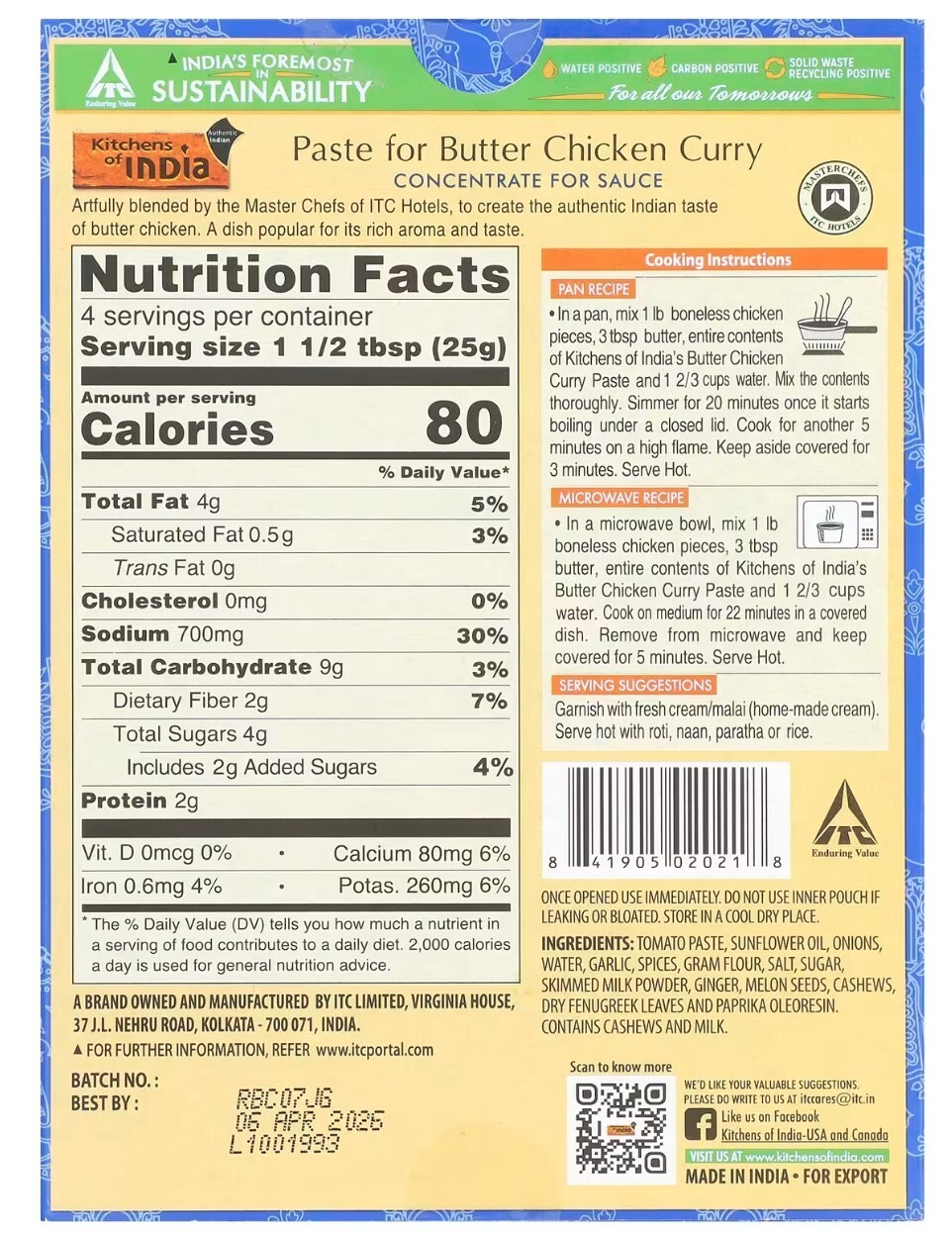 15 PACK Kitchens Of India Paste for Butter Chicken Curry, 3.5-Ounce Boxes